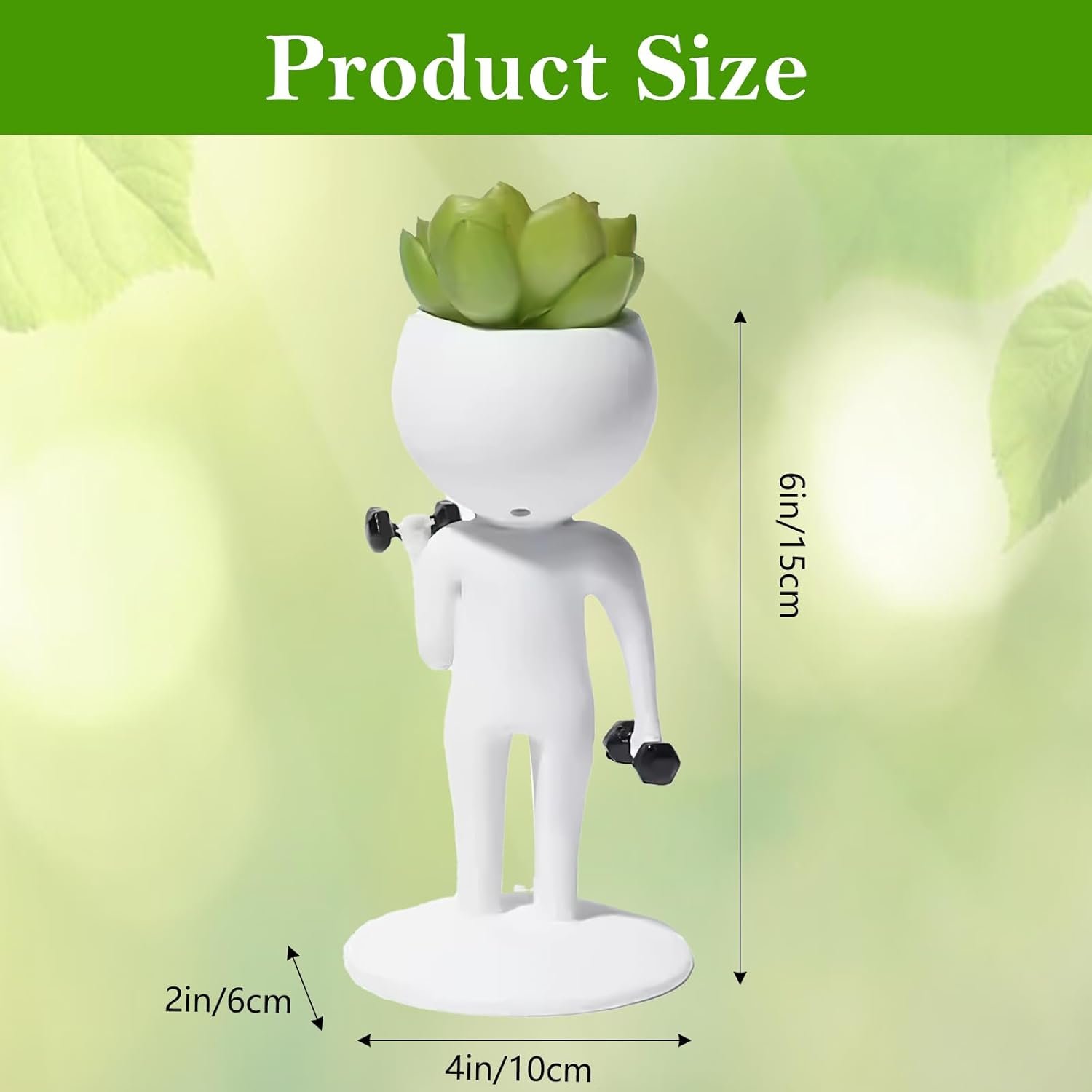 Resin Runner Figurine Succulent Planter, 6"×4"×2" Cute Desktop Plant Pot for Office Decor, Creative Fitness Gift for Runners & Gym Lovers, Fun Workout Decoration for Table or Shelf (Dumbbell Curl) - Image 2