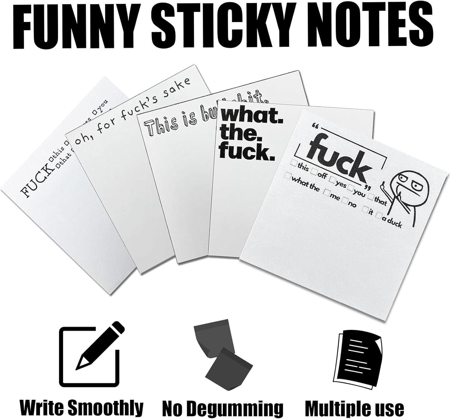 10 PCS Funny Sticky Note, 3" x 3" What The Fuck Notepad Novelty Office Supplies for Women Men, Sassy Note Pads Desk Accessories School Supplies, Funny Gifts for Family Friends Colleagues - Image 3