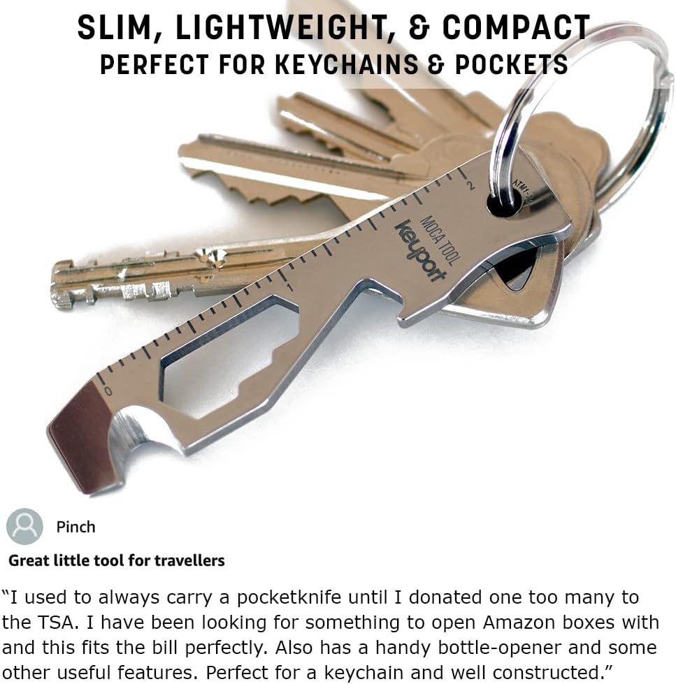 Keyport MOCA 10-in-1 Keychain Multitool (Stainless) | EDC Multi Tool: Pry Bar, Bottle Opener, Screwdriver, Box Opener, Cord Cutter & More | TSA Key Tool | EDC Gear | For Key Organizer & Key Chain - Image 8