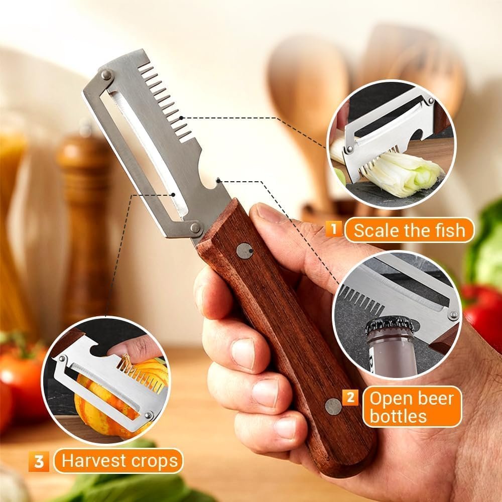 Multi-Functional Vegetable Peeler for Kitchen,Premium Vegetable Peeler with Wooden Handle and Bottle Opener, Kitchen Gadgets Tool for Fruit Pumpkin Peeling Potato Carrot Veggie Peeler (1PCS) - Image 3