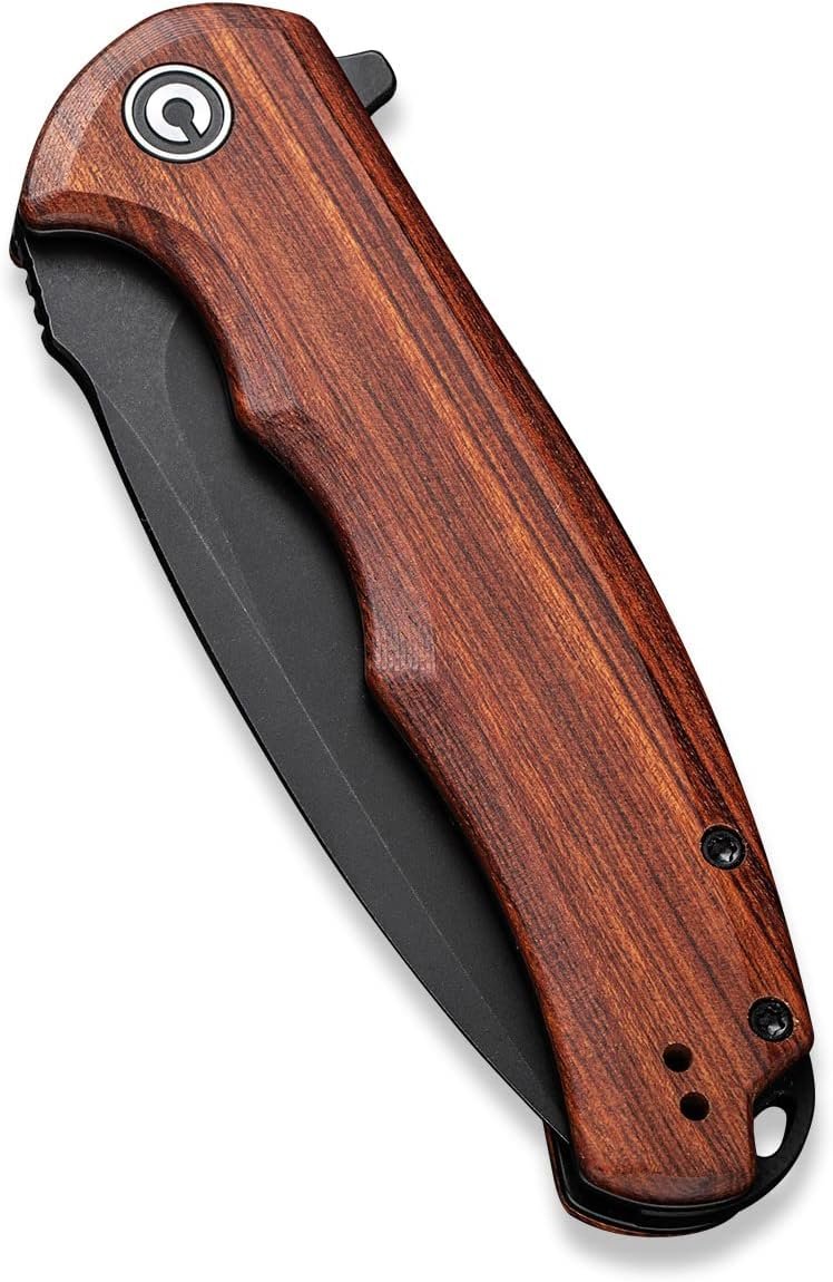 CIVIVI Folding Pocket Knife- Praxis Flipper Liner Lock Knife, 3.75" Black Stonewashed Blade with Cuibourtia Wood Handles, Reversible Clip for Everyday Carry Outdoor Use C803H - Image 5