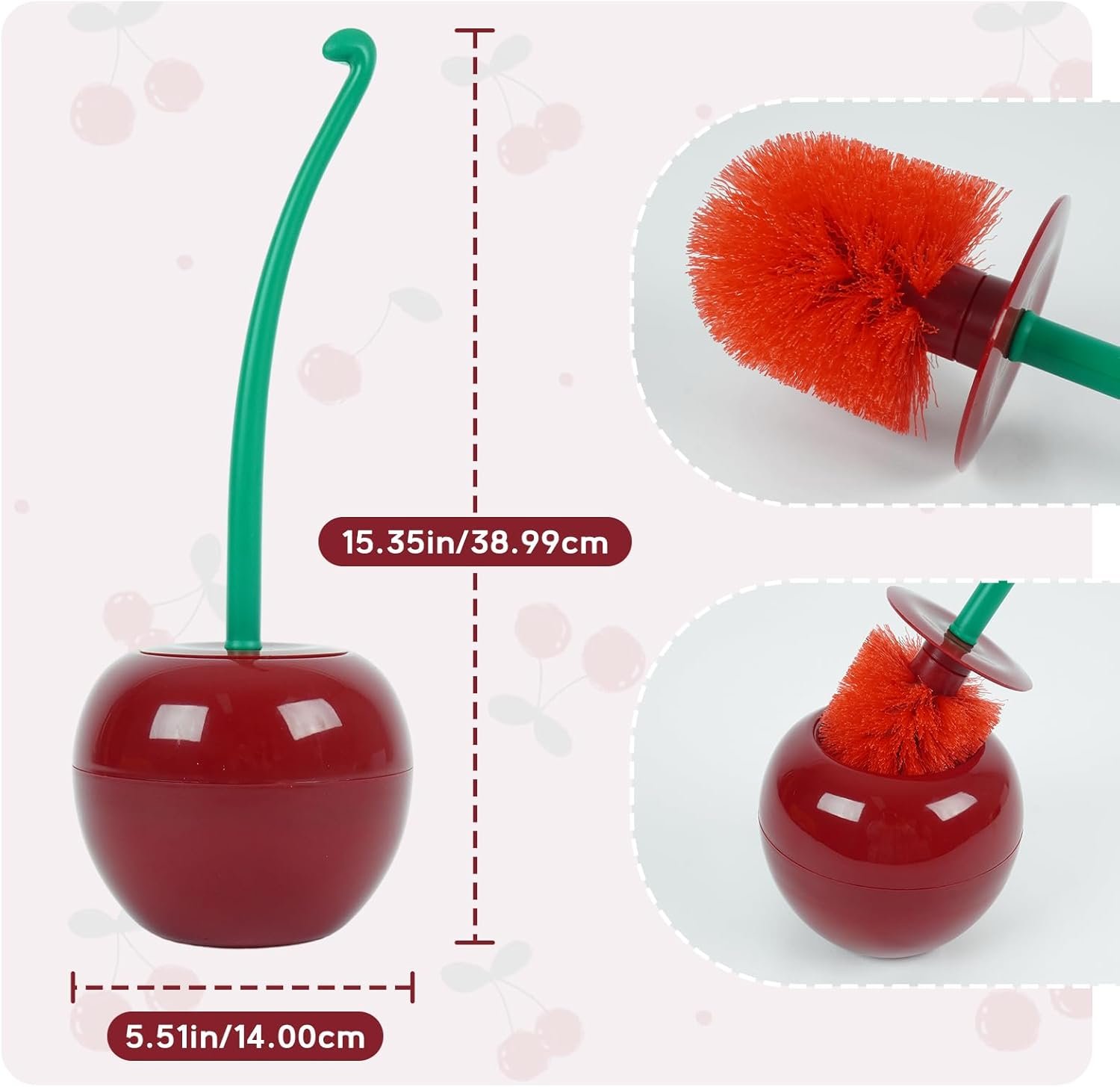 Dora Bridal Cherry Toilet Brush and Holder Set, Cute Bathroom Accessories for Decor (1 Brush, 1 Holder) - Image 2