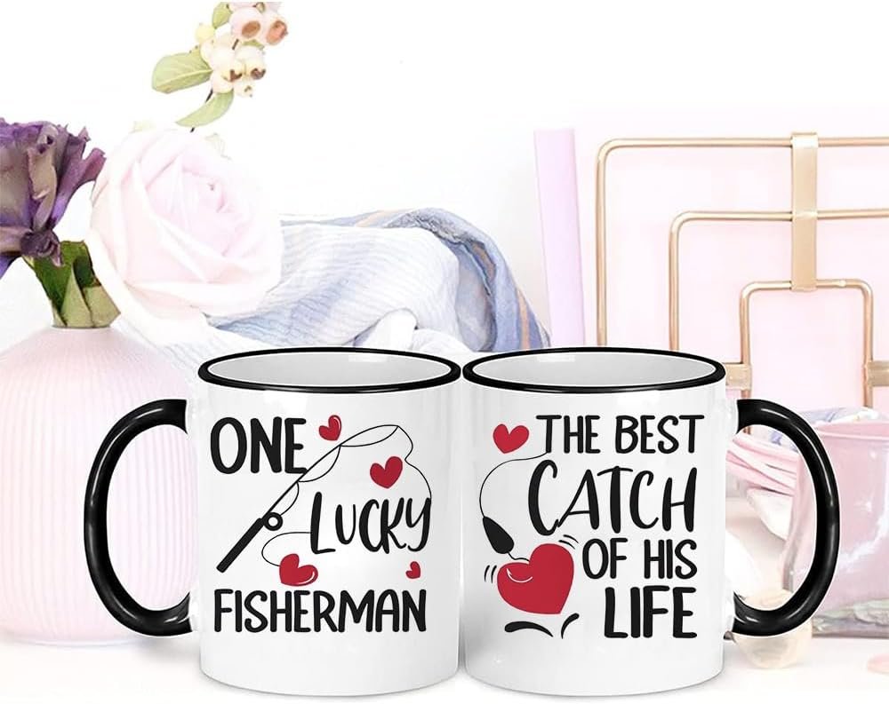 Wedding Gifts ,Engagement Gifts for Couples Unique Funny Ceramic Tea Cup for Bride and Groom,Wedding Gift for Couple Fishing Matching Gift for Bridal Shower Couples Mugs One Great Fisherman Best Catch of His Life Coffee Mugs Engaged,Birthday,Christmas Anniversary,Valentines Day - Image 4
