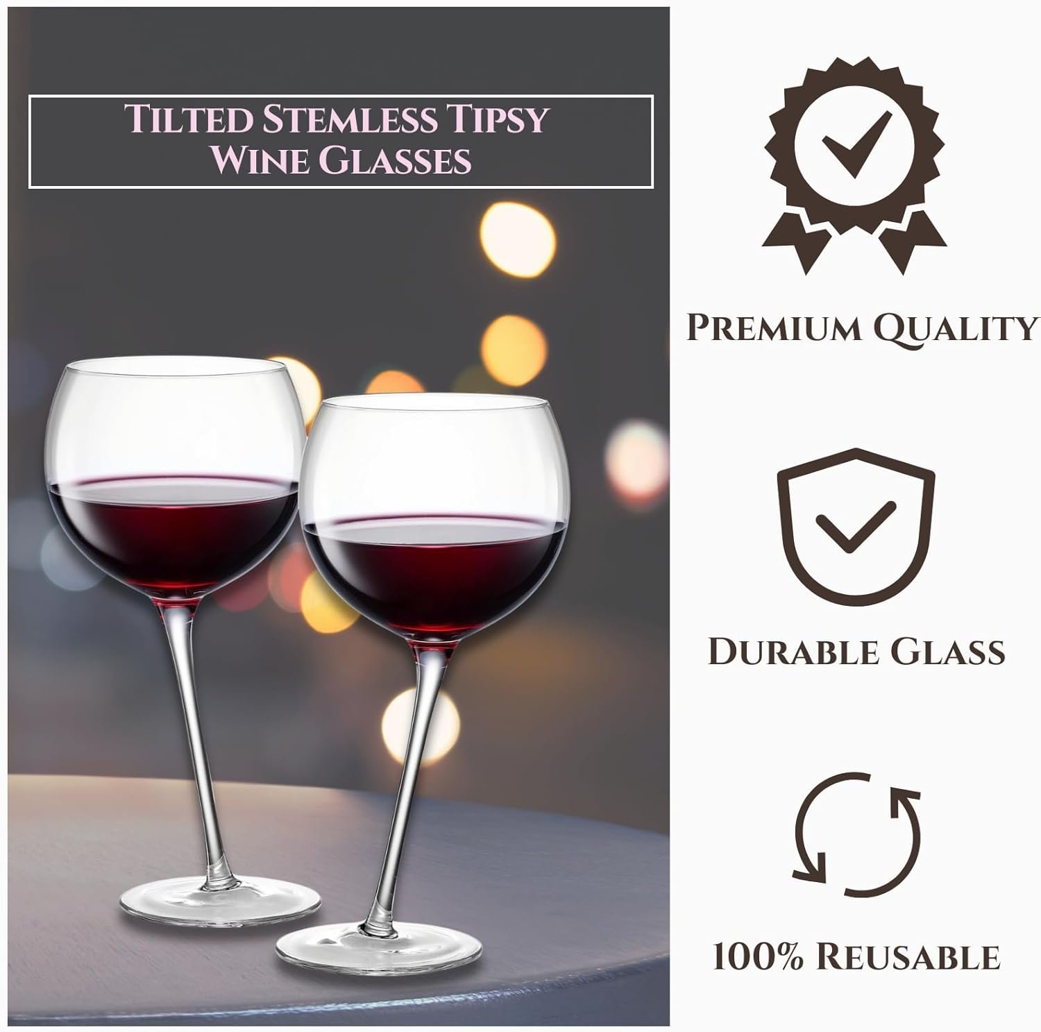 Drunk and Tipsy Funny Leaning Wine Glasses - Set of 2-15.5OZ Unique Wine Glasses for Red or White Wine - Humorous Novelty Drinkware for Parties, Bars, and Home Gift Idea - Dishwasher Safe Glassware - Image 3