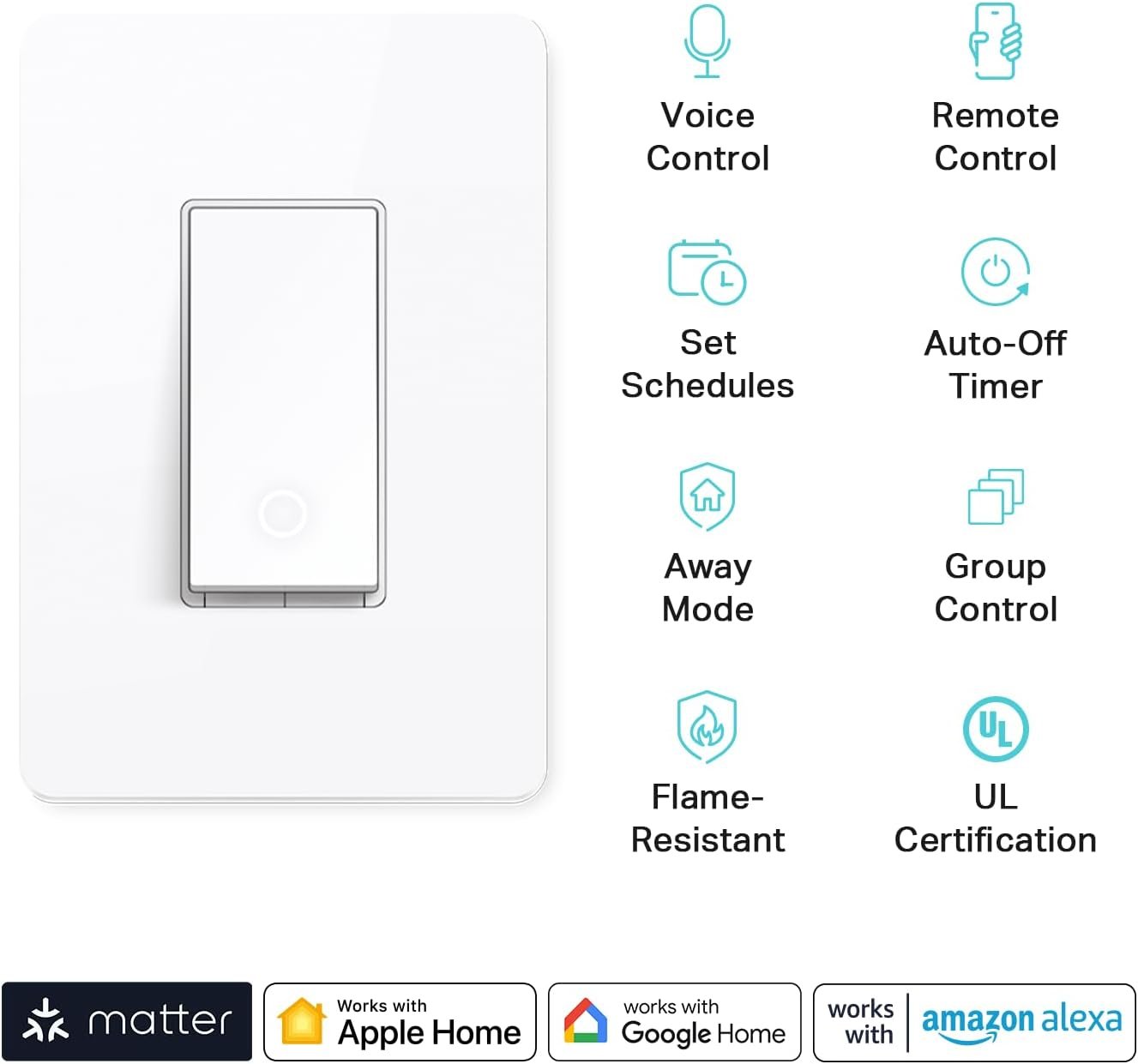 Kasa Matter Smart Wi-Fi Light Switch by TP-Link (KS205P3) - Neutral Wire and 2.4GHz Wi-Fi Connection Required, Works with Apple Home, Alexa & Google Home, No Hub Required, 3-Pack, White - Image 2