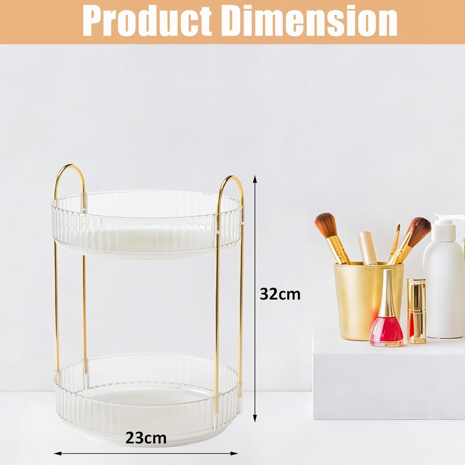 Rotating Makeup Organizer, 2 Tier Large Capacity Perfume Organizer, Cosmetic Organizer for Vanity Bathroom Bedroom, White - Image 5
