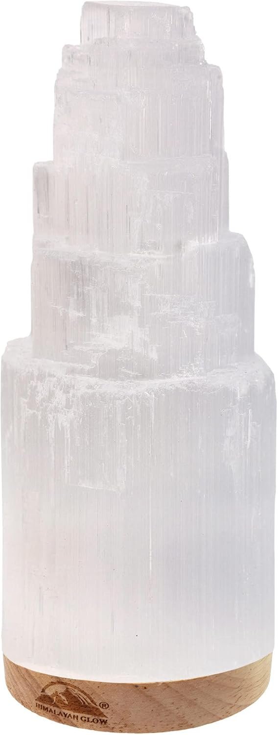 Himalayan Glow WBM Selenite Crystal Lamp 20cm, Moroccan Skyscraper Lamp, Crystals and Healing Stones for Healing and Meditation