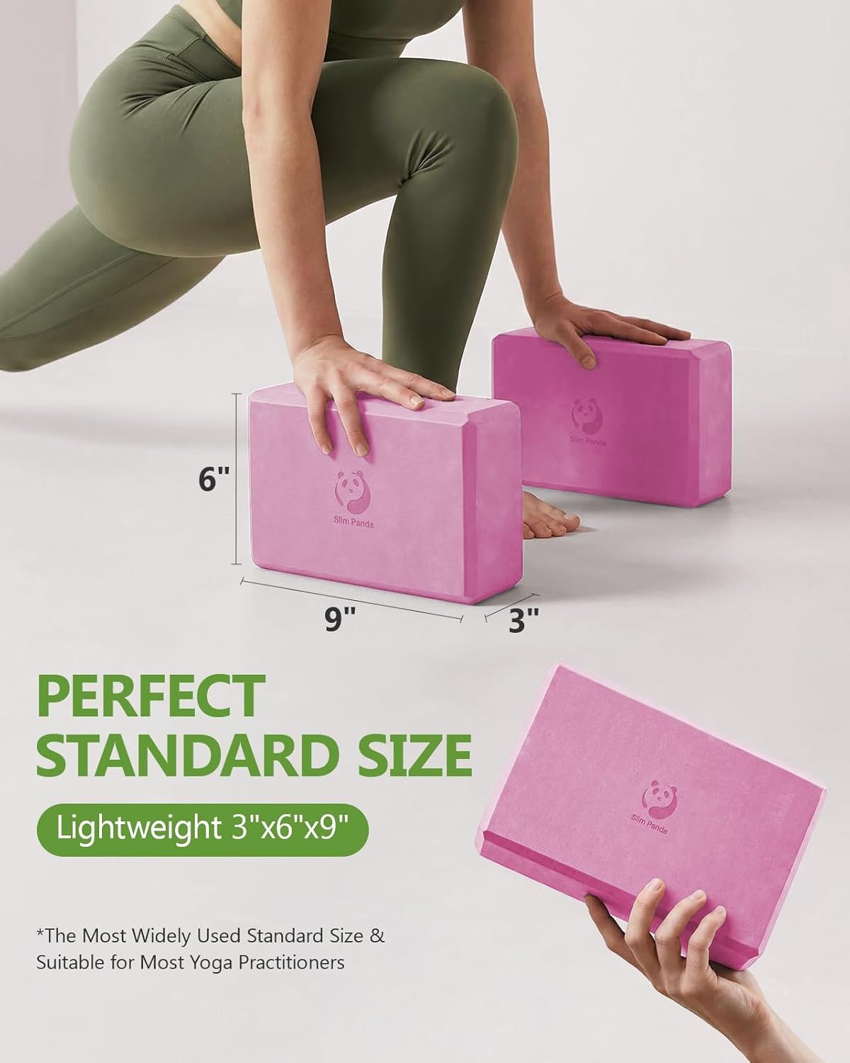 Slim Panda Yoga Blocks Set of 2,Durable 9x3x6 inch Eco-friendly EVA Foam Block,Non-Slip,Easy Grip,High Density Yoga Bricks for Yoga,Pilates,Balance,Stability,Stretching,Meditation - Image 2