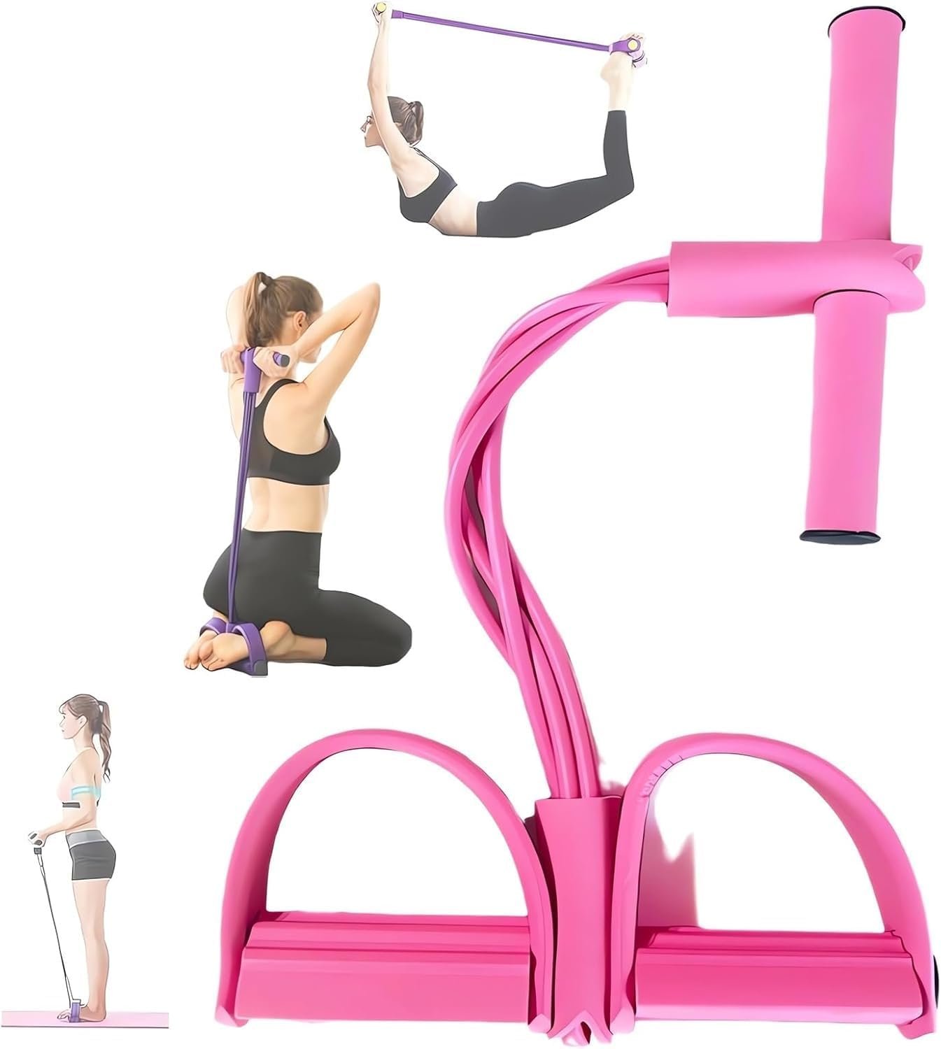 21 Fitness Resistance Bands-4 Tube Pedal Ankle Puller - New Sit up Leg Stretch Rope Exercise Bands with Handles, Stretching Workout Fitness Bands for Arm Weights Exercise Equipment