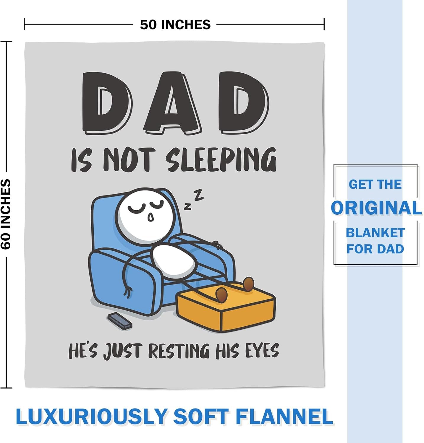 Funny Fathers Day Dad Gifts from Daughter Son Wife, Birthday Gifts for Dads, Dad is Not Sleeping Blanket, Super Soft Throws Blanket for Napping, 60" x 50" (Gray) - Image 7
