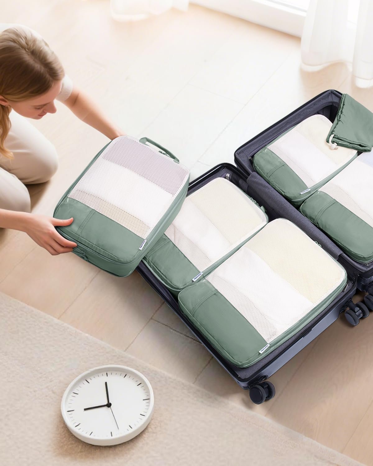 Narwey 6 Set Compression Packing Cubes Travel Organizer, Packing Cubes Compressible with ID Tag for Carry on Luggage, Travel Essentials Accessories with Laundry Bag (Sage Green) - Image 8
