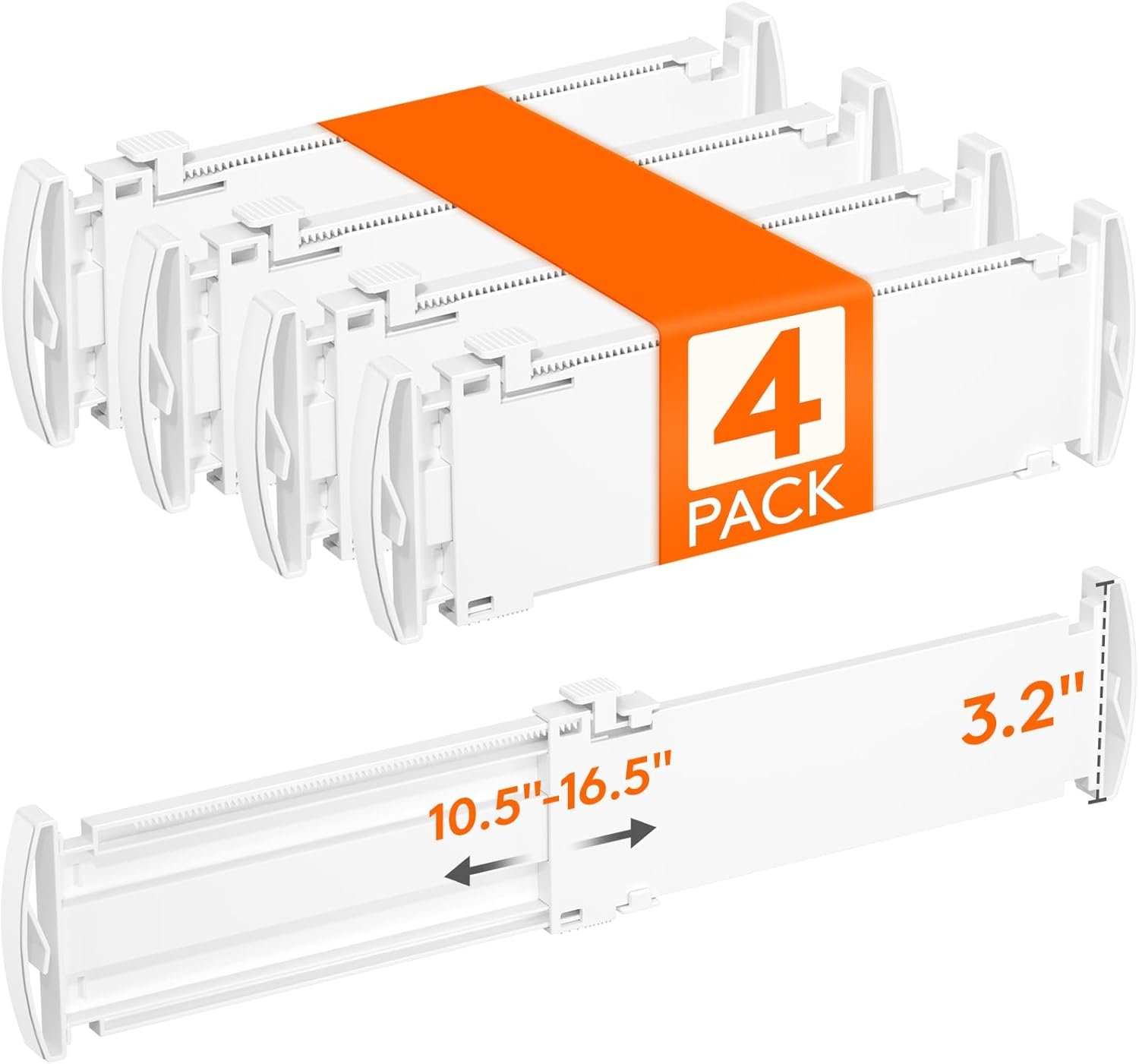 Lifewit 3.2" Tall 4 Pack Drawer Dividers, 10.5-16.5" Adjustable Drawer Organizers for Clothes, Expandable Dresser Drawer Organizers, Drawers Separators for Dresser, Bedroom, Kitchen, Vanity, White