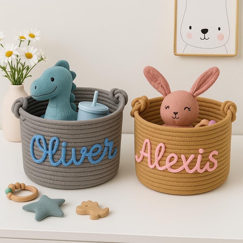 MBBEST Personalized Babys Shower Basket – Custom Rope Cotton Baby Basket with Name – Newborn Keepsake, Nursery Storage, Small Diaper Caddy Organizer, Cute Girl & Boy Baby Gifts - Image 7
