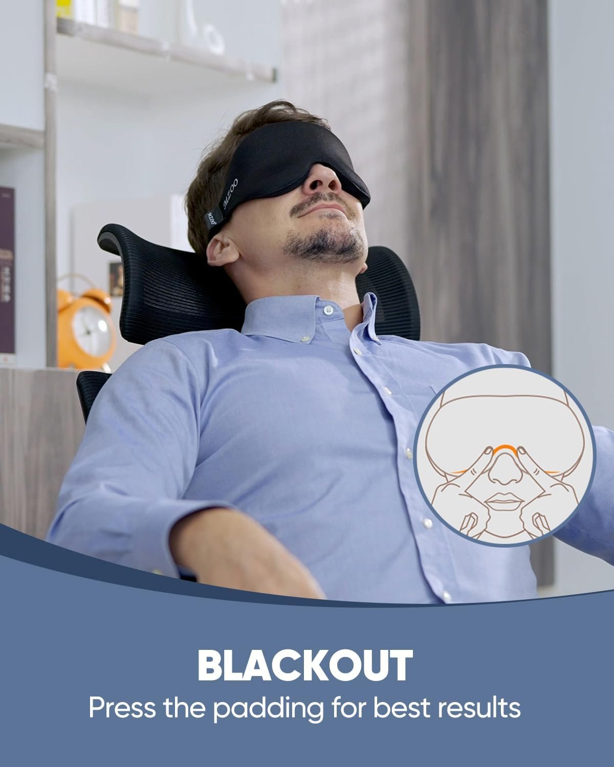 MZOO Luxury Sleep Eye Mask for Side Sleeper Men Women, Zero Eye Pressure 3D Sleeping Mask, Light Blocking Patented Design Night Blindfold, Soft Eye Shade Cover for Travel, Black - Image 4