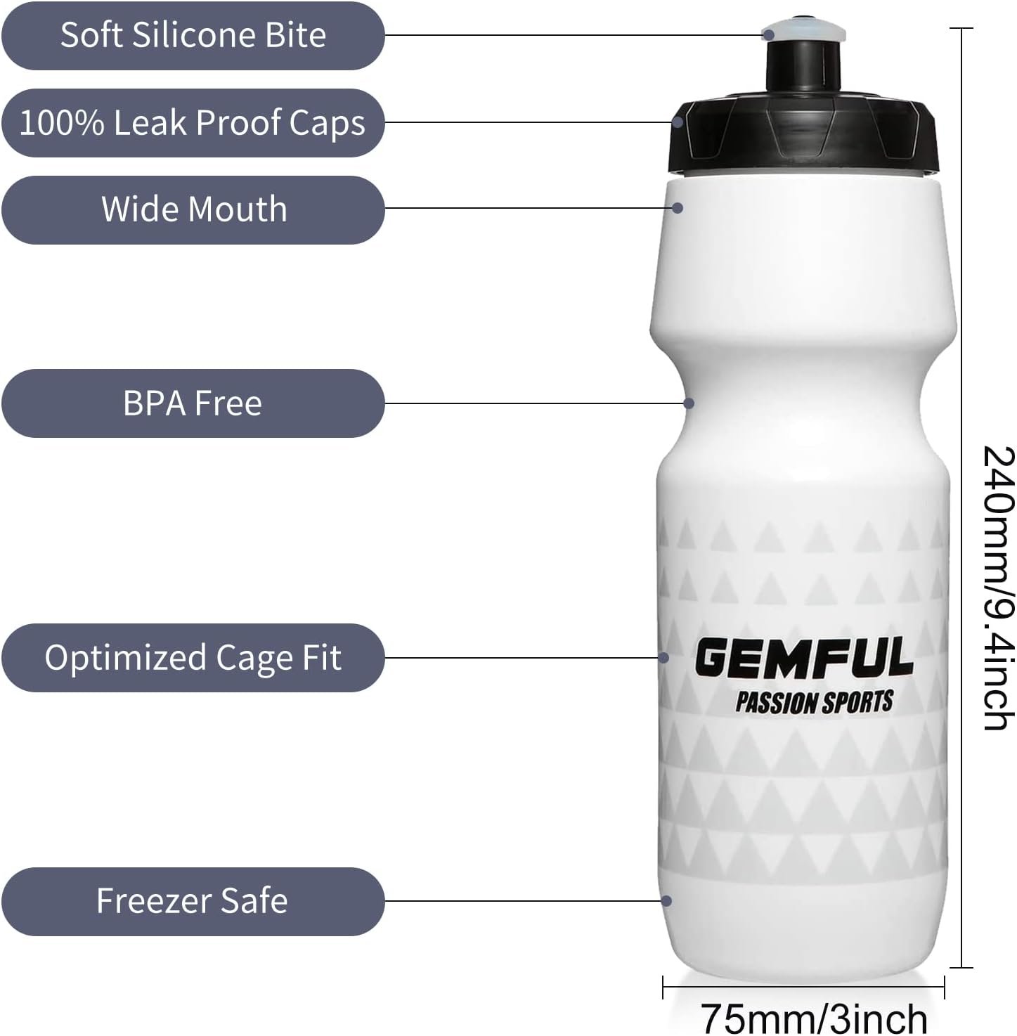 GEMFUL Sports Water Bottle Road Mountain Biking BPA Free 24 Ounce 2 Pack - Image 3