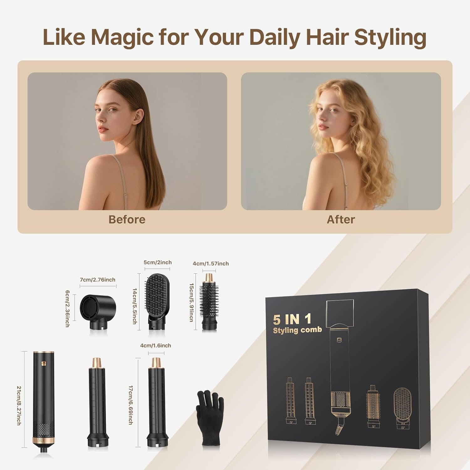 5 in 1 Hair Dryer Brush Set, Fotgear 800W Hot Air Hair Styler Auto Wrap Curlers Multi Hair Styling Tools with 3 Level Temp Settings Suitable for Straight Curl Drying Smoothing Volumizing - Image 7