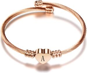 Rose Gold Heart Initial Letter Brac...