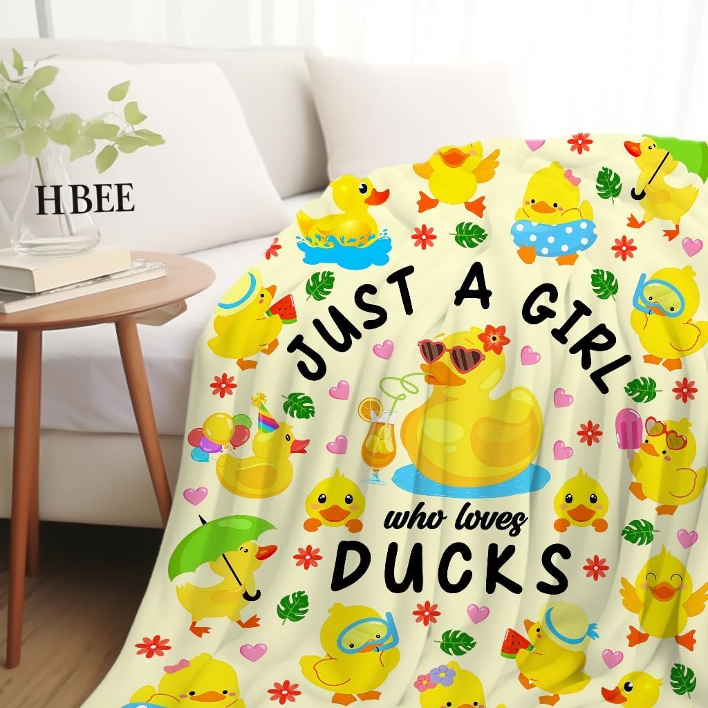 Duck Blanket Yellow Ducks Themed Gifts Just A Girl Who Loves Ducks Blankets Soft Warm Flannel Throw Blanket for Girl Kids Adults 50"x40" - Image 2
