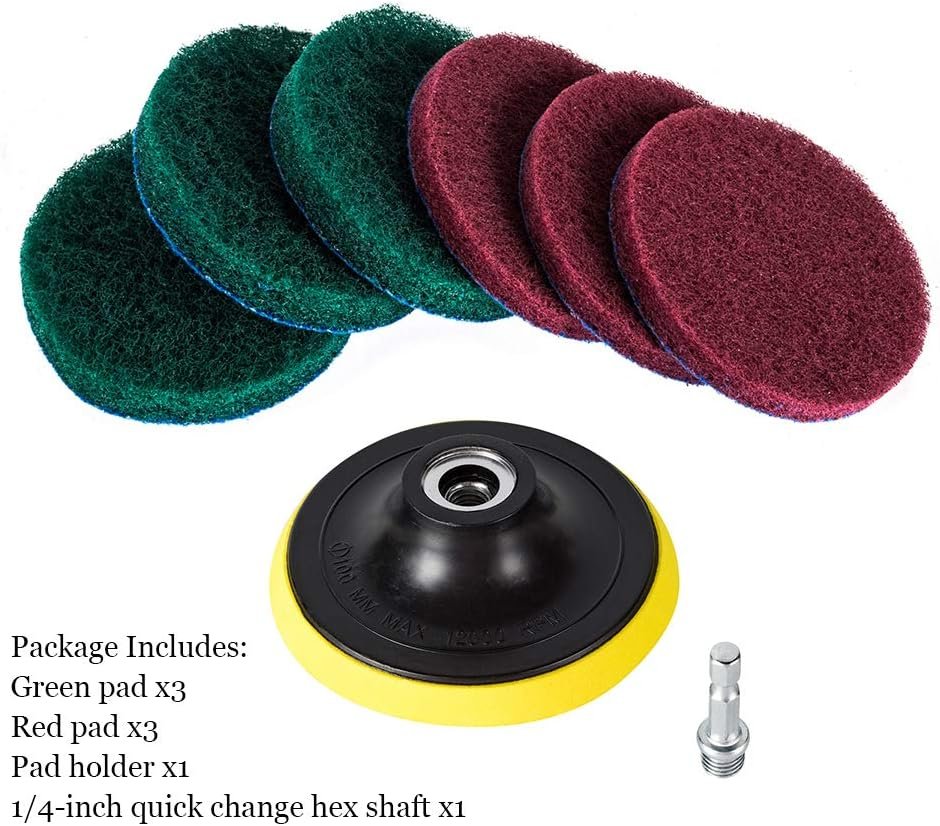Kichwit 4 Inch Drill Power Scrubber Scouring Pads Cleaning Kit, Heavy Duty Household Cleaning Tool (Metal Shaft Included) - Image 2