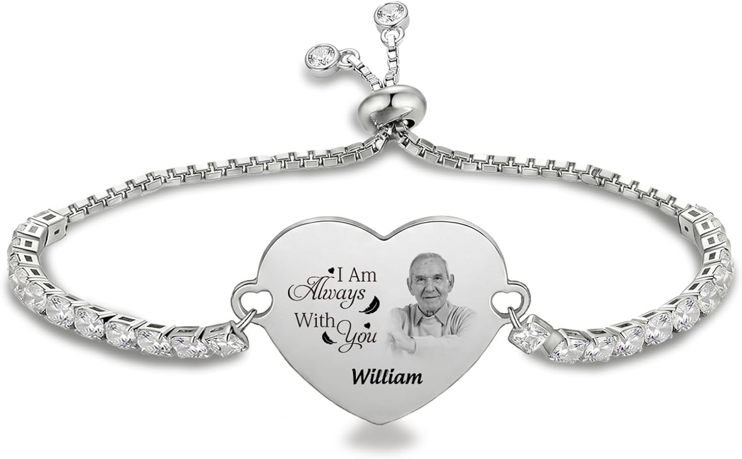 Custom Photo Memorial Bracelet – Personalized Heart Charm Keepsake Jewelry with Engraved Picture & Name, Stainless Steel “I Am Always With You” Commemorative Gift for Loved Ones