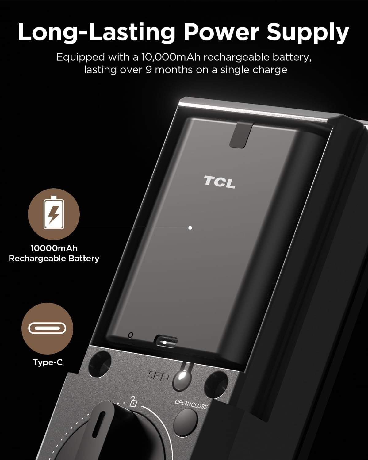 TCL D2 Pro Smart Lock, Palm Vein Recognition Keyless Entry with Built-in Doorbell, App Control, Auto Lock, Rechargeable Battery, for Home Security - Image 8