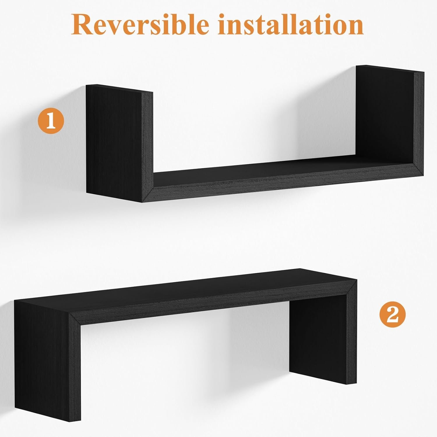 SRIWATANA Floating Shelves for Wall, Wall Shelves for Bathroom, Bedroom, Living Room, Kitchen, Office, Wood Shelves for Wall Decor Set of 5 (Weathered Black) - Image 5