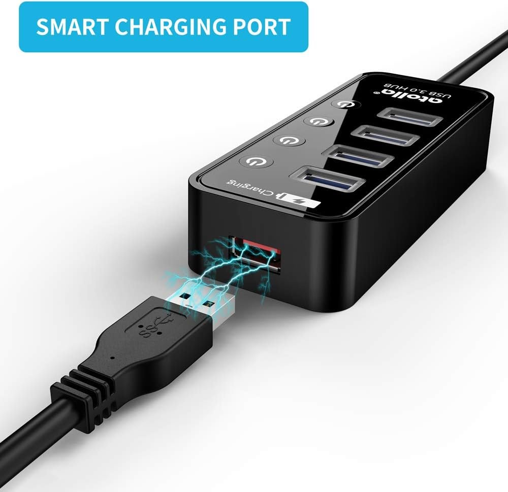 atolla USB hub 3.0 Powered, USB Splitter 4 Port Super Speed USB 3.0 Extension + 1 Charging Port, with Independent on-Off Switch and 5V / 3A AC Adapter - Image 5