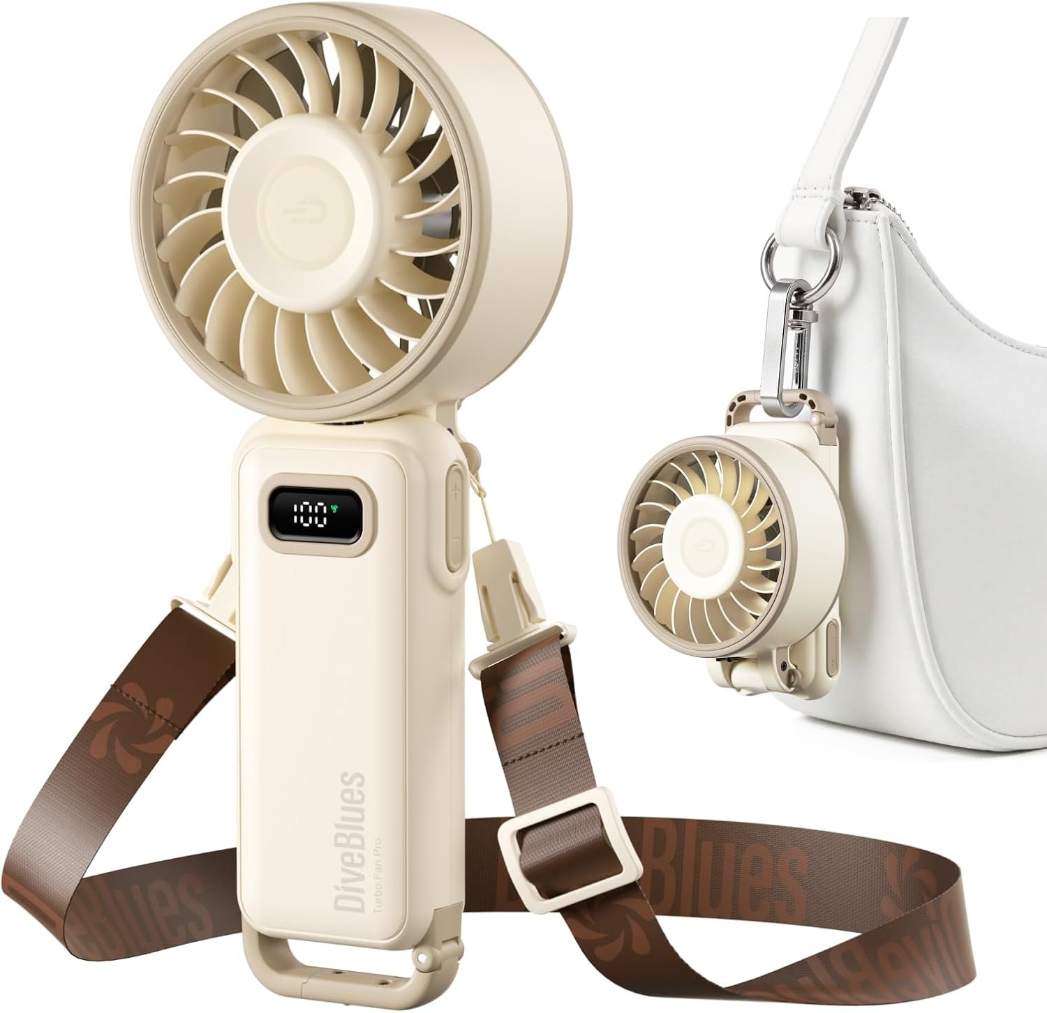 Diveblues Portable Hand Fan - Mini USB Rechargeable Handheld Fan Up to 12 Hours Cooling, 1-100 Speed Personal Fan with Turbo Airflow, 180° Foldable Desk Fan for Office & Bedroom & Travel & Commuting