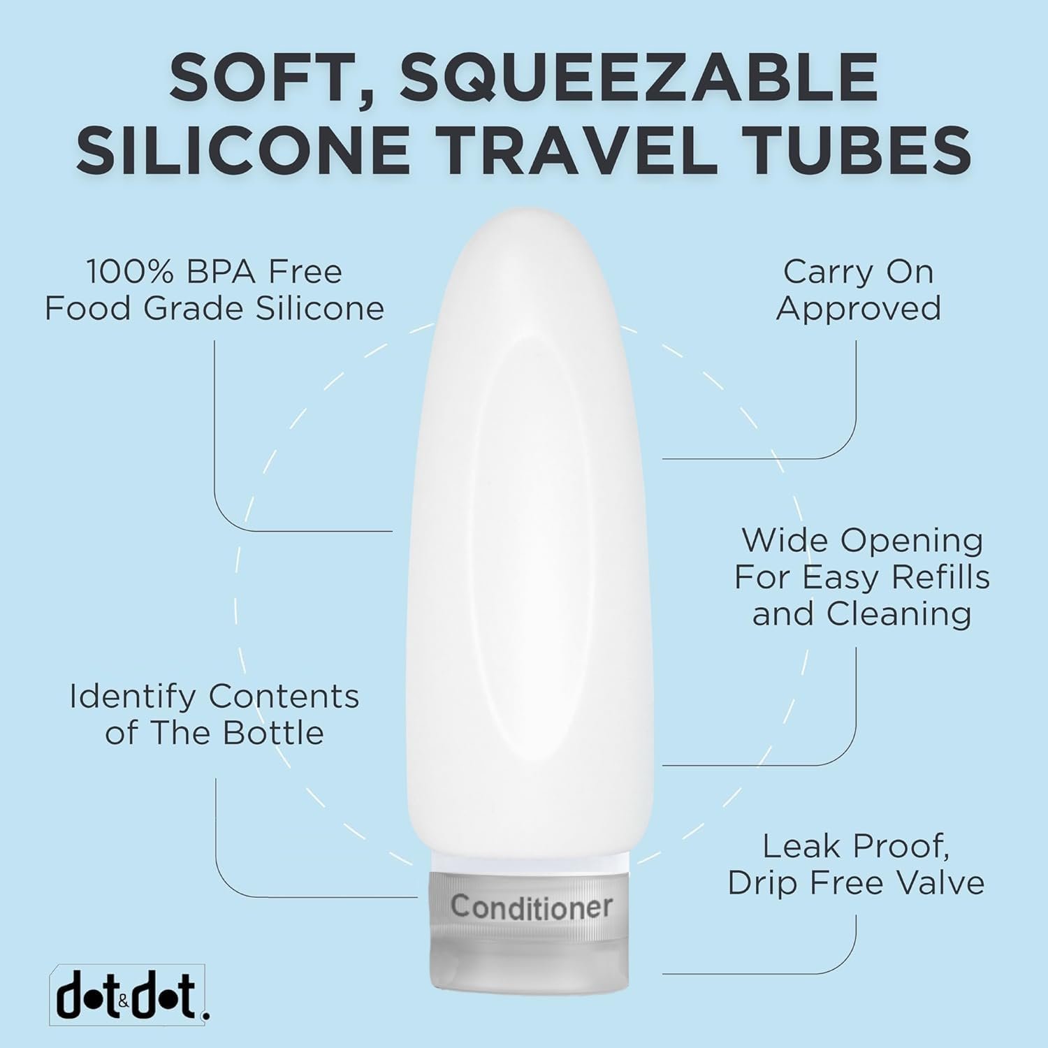 Dot&Dot Leak Proof Travel Bottles - Tubes for Liquid TSA Approved 3oz Silicone Toiletries Travel Shampoo & Conditioner Containers with Labels - Image 6