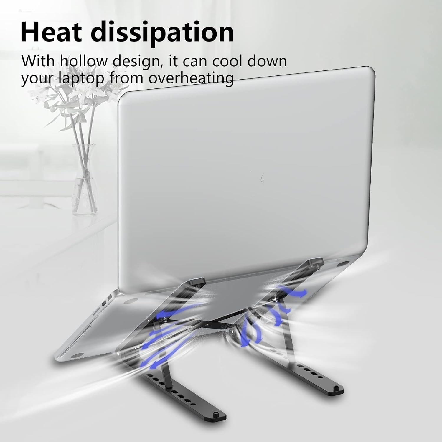 Laptop Stand for Desk, Adjustable Laptop Riser ABS+Silicone Foldable Portable Laptop Holder, Ventilated Cooling Pad Notebook Stand for 10-15.6” Laptops,Tablet-Black - Image 7