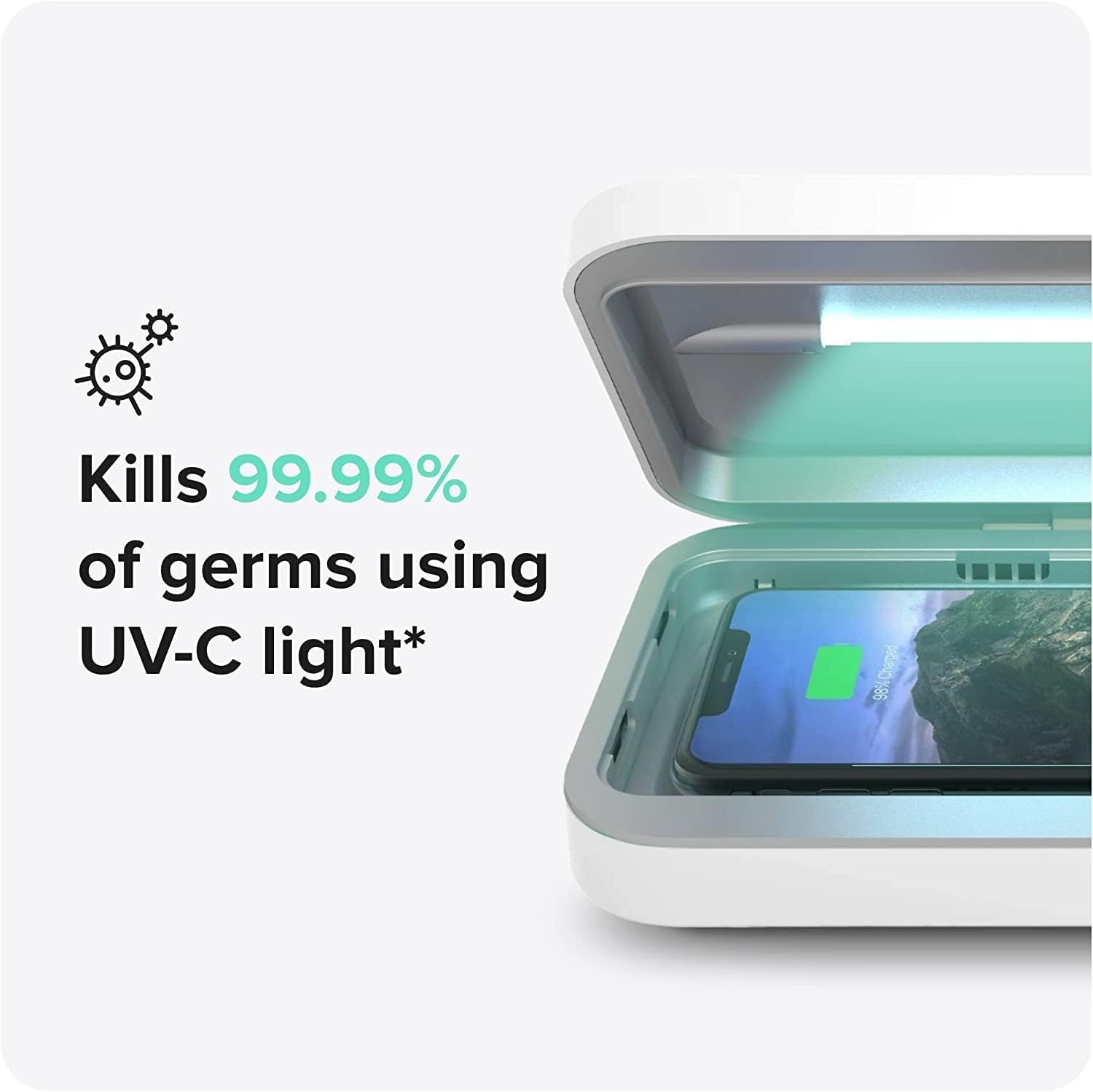 PhoneSoap 3 UV Cell Phone Sanitizer & Dual Universal Cell Phone Charger Box | Patented & Clinically Proven 360-Degree UV-C Light Sanitizer | Disinfects and Charges All Phones (White) - Image 2