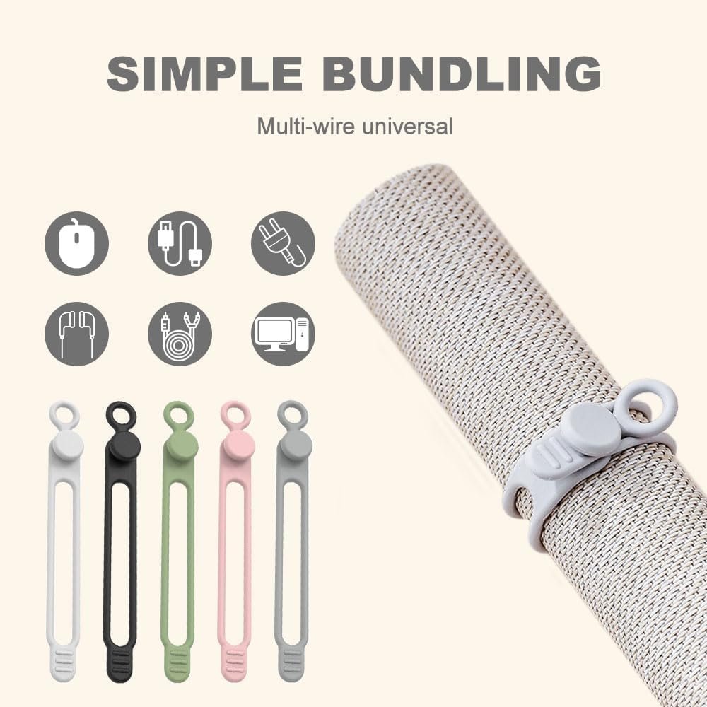 Data Cable Organizer, 2025 New Silicone Cable Ties Reusable Cable Management Organizer for Bundling and Fastening Cable Cords Wires (20) - Image 3