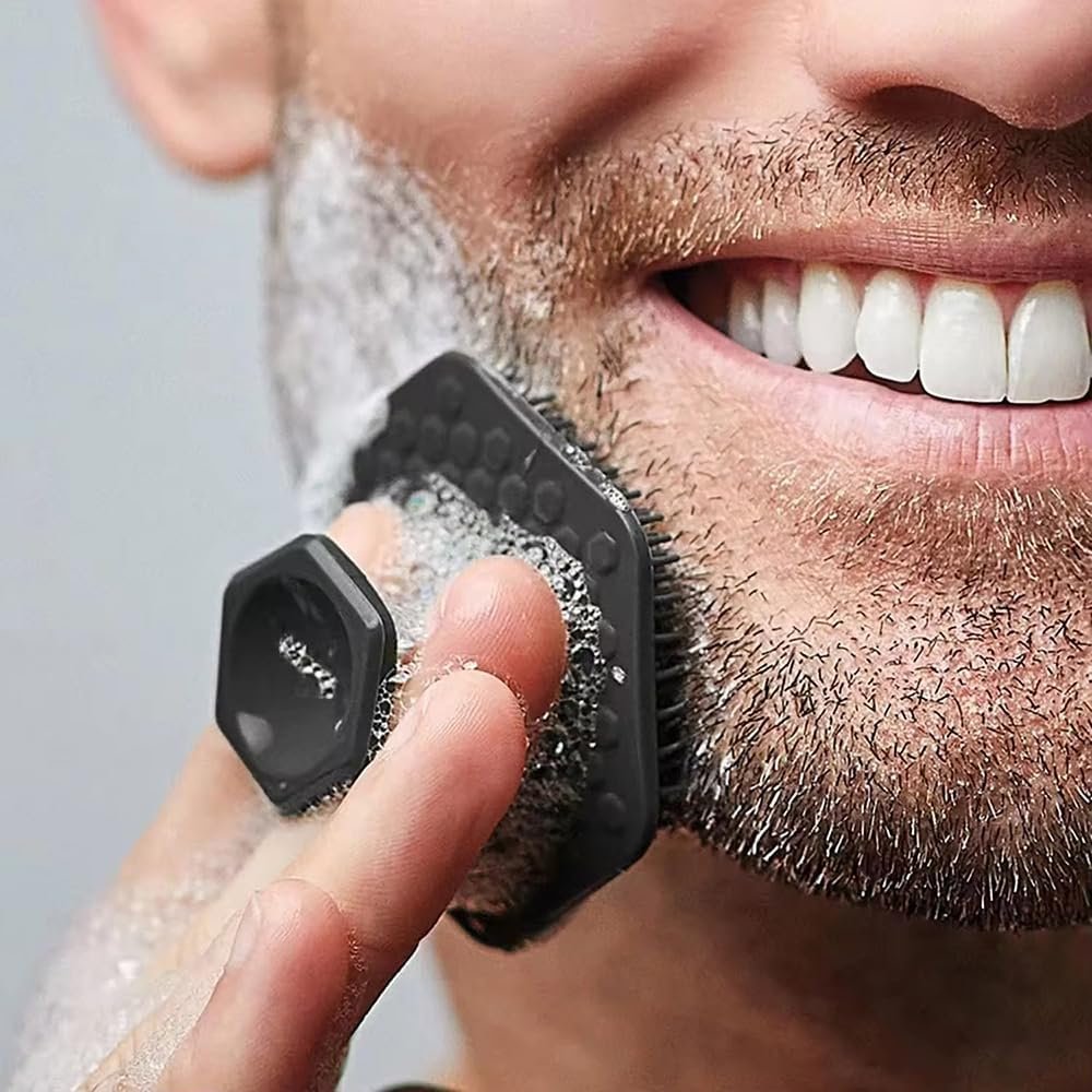 Men's Face Scrubber - Silicone Facial Cleansing Brush, 2Pcs Gentle Exfoliator Pad & Soft-Touch Massager - Removes Dead & Dry Skin - Long Lasting Bathroom & Shower Accessories - Charcoal - Image 5
