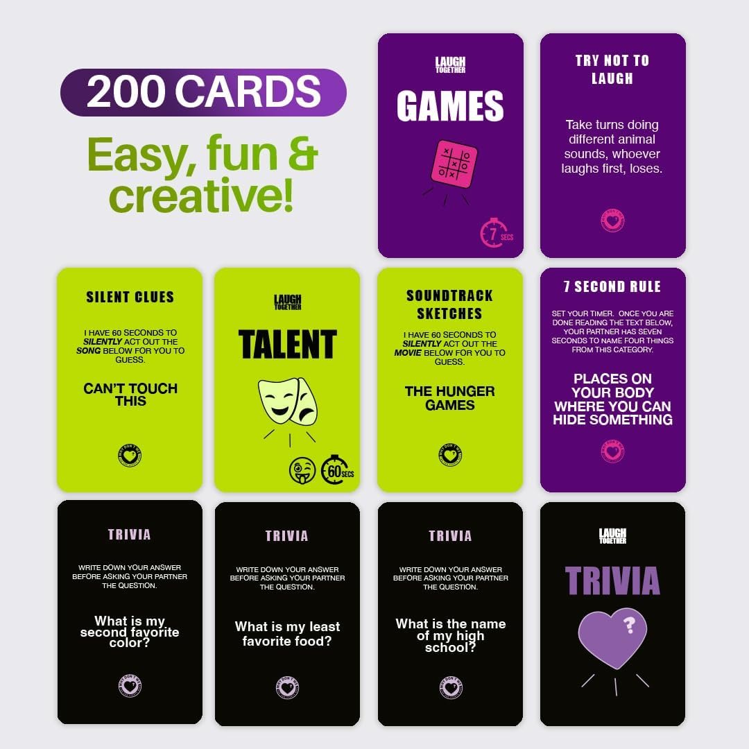Why Don't We Laugh Together - Couples Card Game for Adults | 200 Cards Challenges, Trivia & Date Night Activity | Couple Games for Adults | Valentine's Day Gift for Him & Her - Image 7