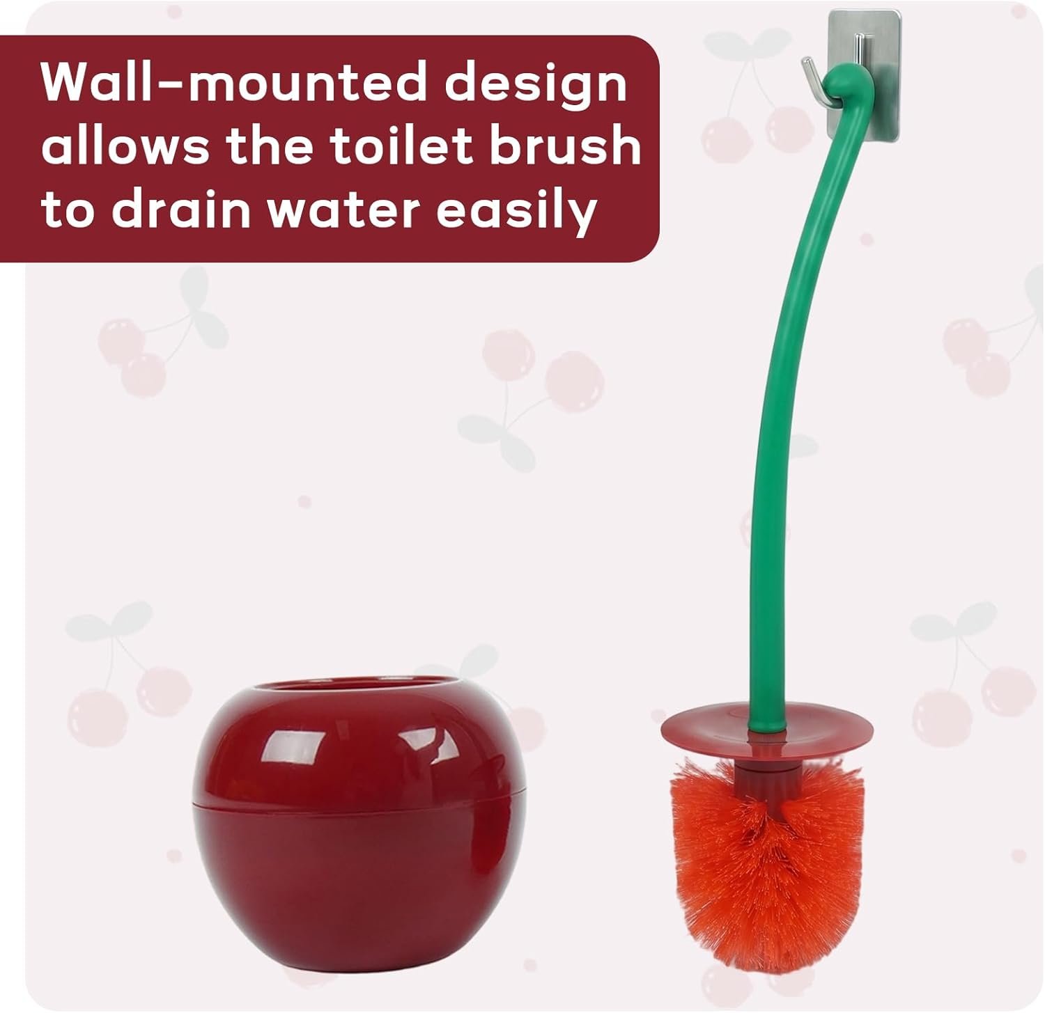 Dora Bridal Cherry Toilet Brush and Holder Set, Cute Bathroom Accessories for Decor (1 Brush, 1 Holder) - Image 5