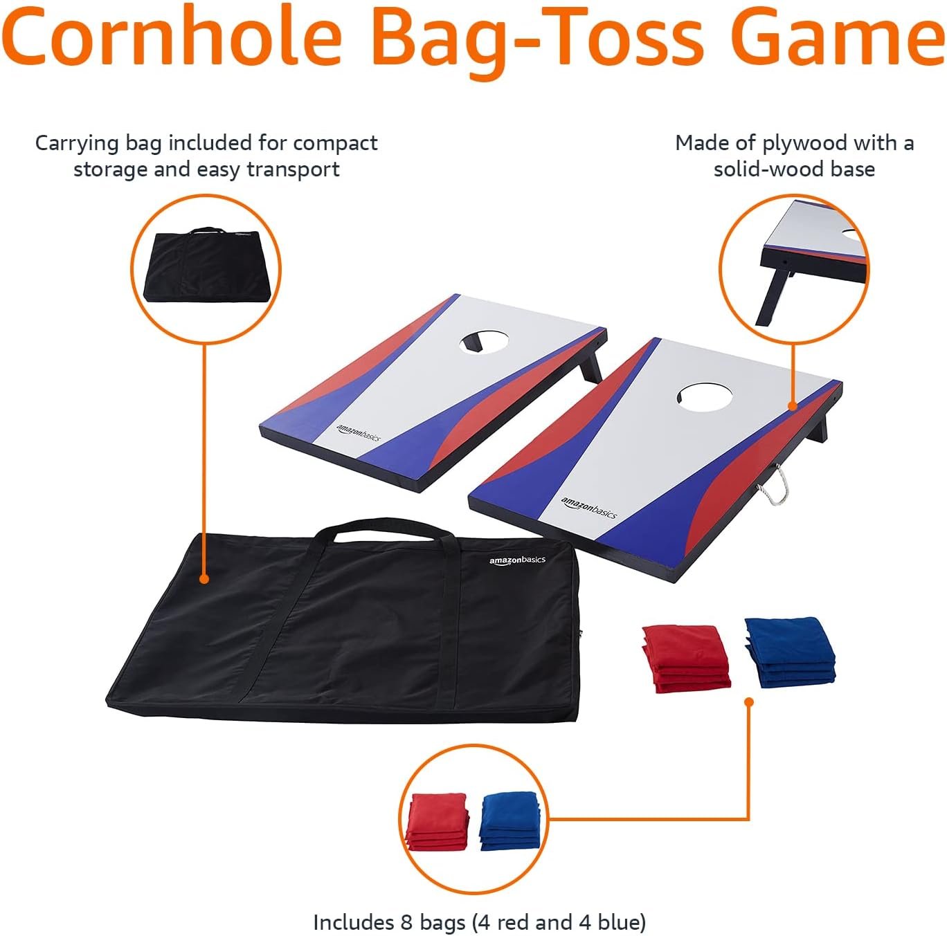 Amazon Basics Portable Cornhole Set, Outdoor Game Bean Bag Toss with Carrying Case, Blue/Red - Image 4