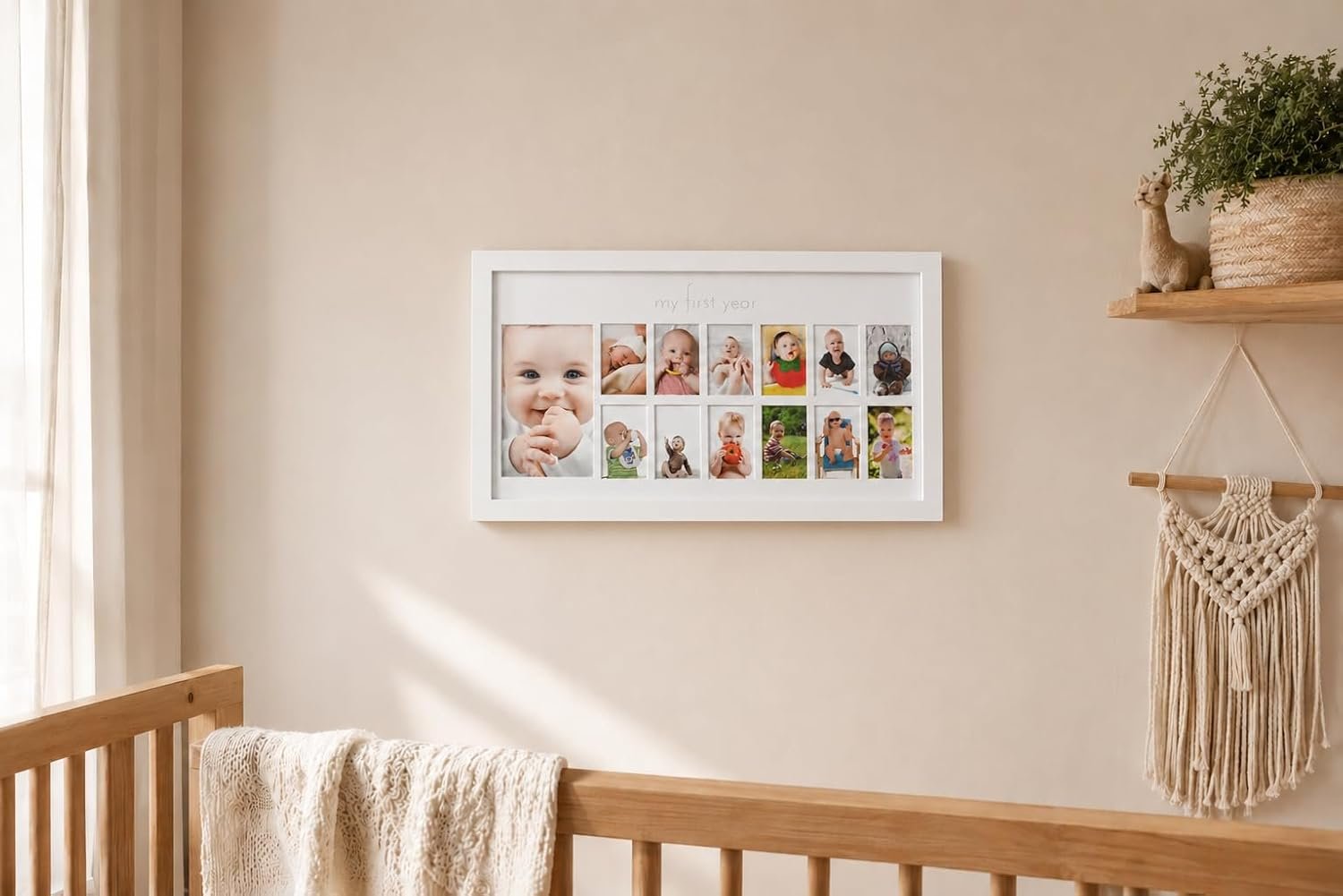 Green Pollywog | Baby's First Year Frame | Collage Frame For Baby In White | 12 Month Picture Frame | Milestone Photos | First Year Picture Mat | My First Year Photographs - Image 2