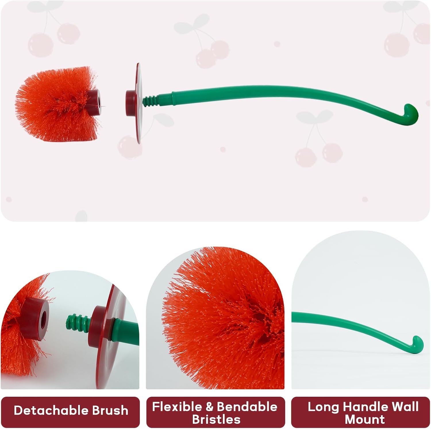 Dora Bridal Cherry Toilet Brush and Holder Set, Cute Bathroom Accessories for Decor (1 Brush, 1 Holder) - Image 4