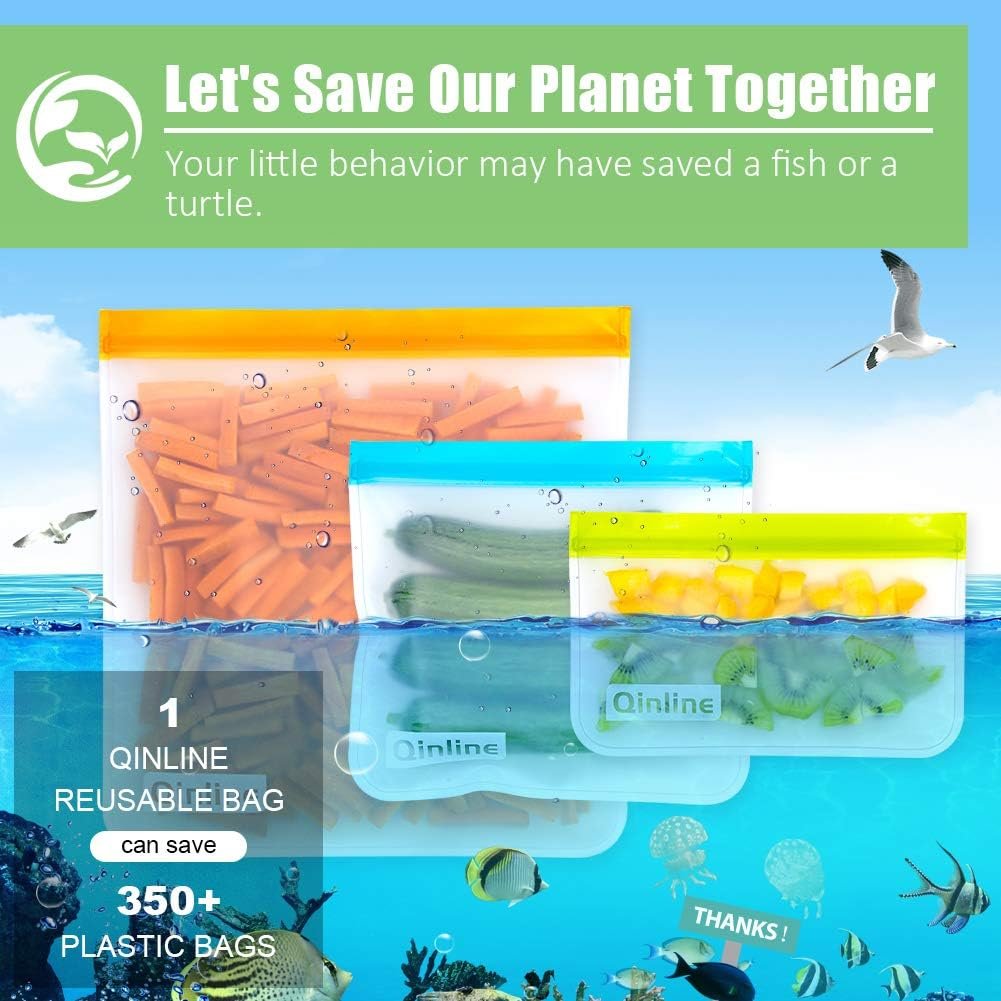 Reusable Storage Bags - 10 Pack BPA FREE Freezer Bags(2 Reusable Gallon Bags + 4 Leakproof Reusable Sandwich Bags + 4 THICK Reusable Snack Bags) Ziplock Lunch Bags for Food Marinate Meat Fruit Cereal - Image 7