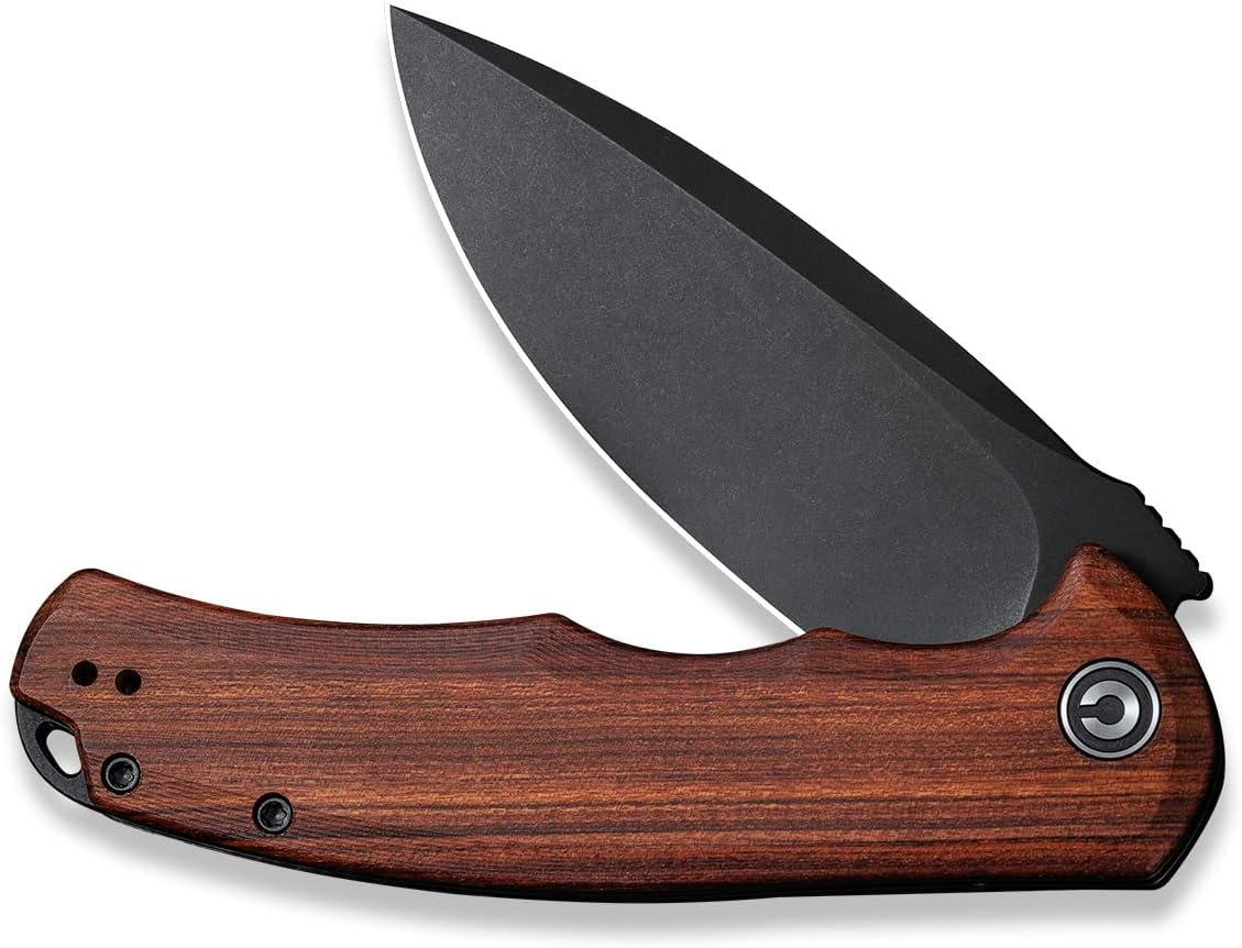 CIVIVI Folding Pocket Knife- Praxis Flipper Liner Lock Knife, 3.75" Black Stonewashed Blade with Cuibourtia Wood Handles, Reversible Clip for Everyday Carry Outdoor Use C803H - Image 4
