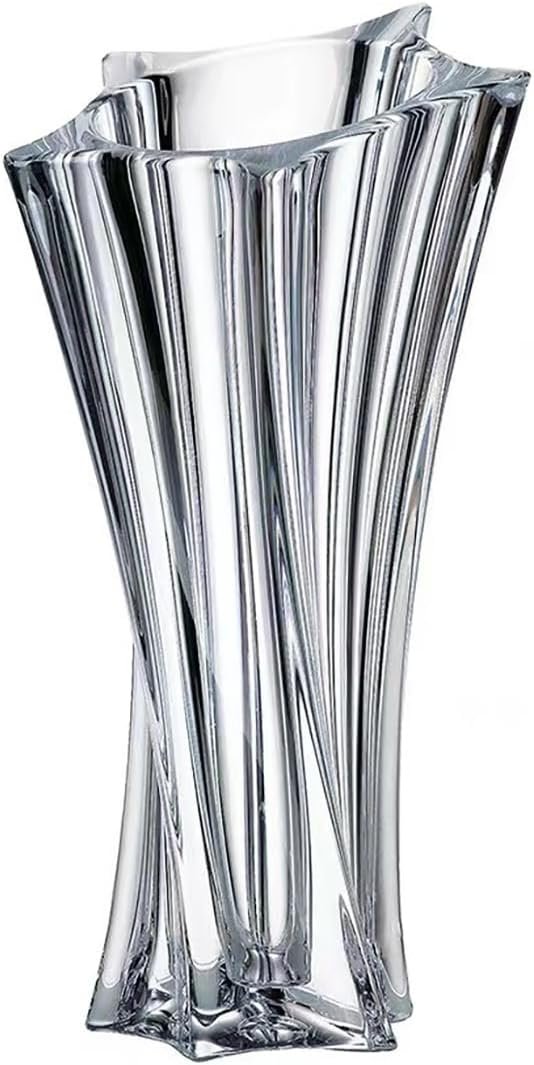 Crystal Glass Vase – Heavy Crystal Vase for Flowers with Weighted Bottom, Thick Durable Decorative Vases for Modern Home Decor, 9.8″ 3.5lb Clear Centerpiece (Transparent)