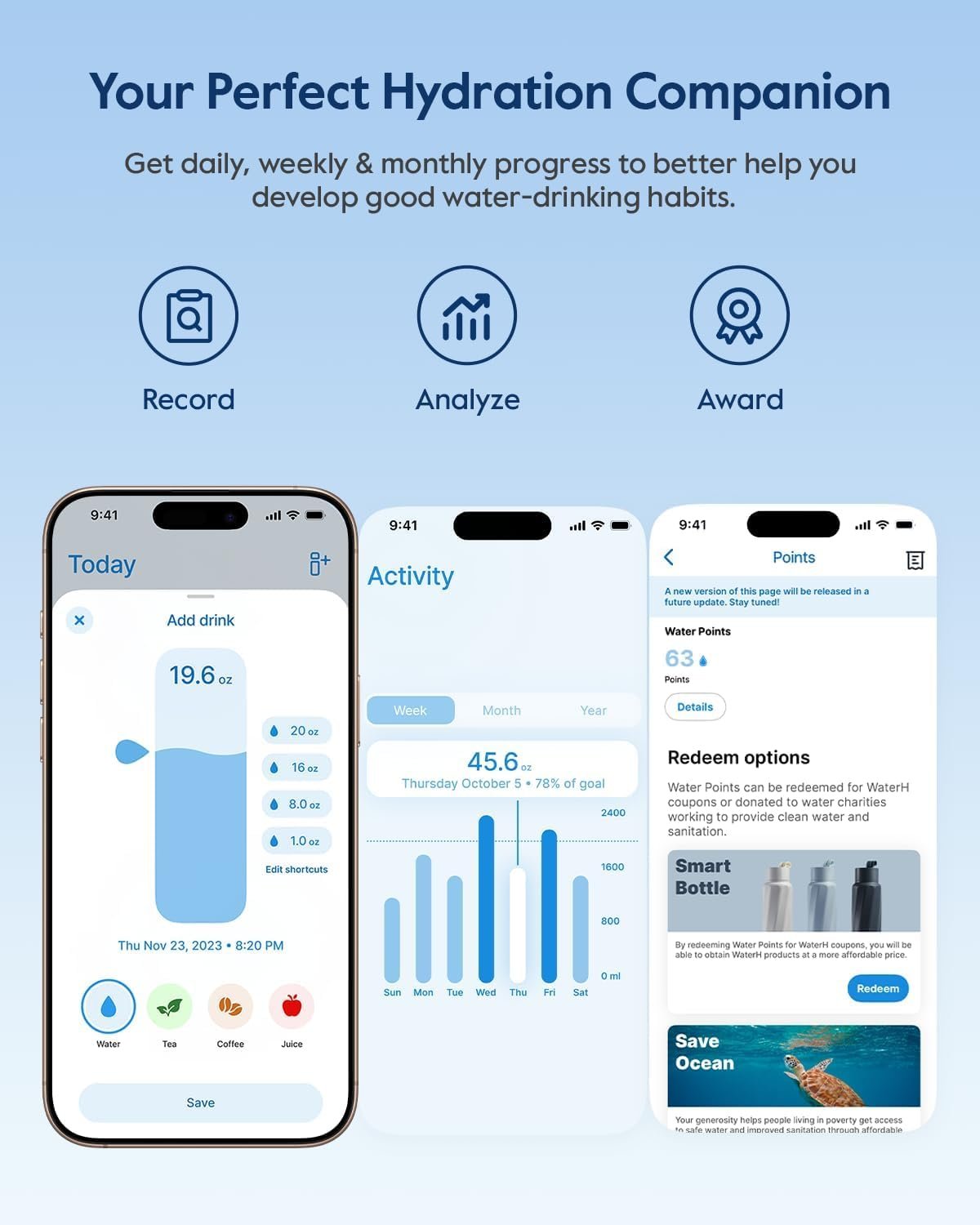 BOOST Smart Water Bottle that Reminds You to Drink, 24oz BPA-Free Stainless Steel Vacuum Insulated, Wide Mouth Water Tracker Bottle with APP for School, Gym, Office, Ideal for Father's Day - Image 4