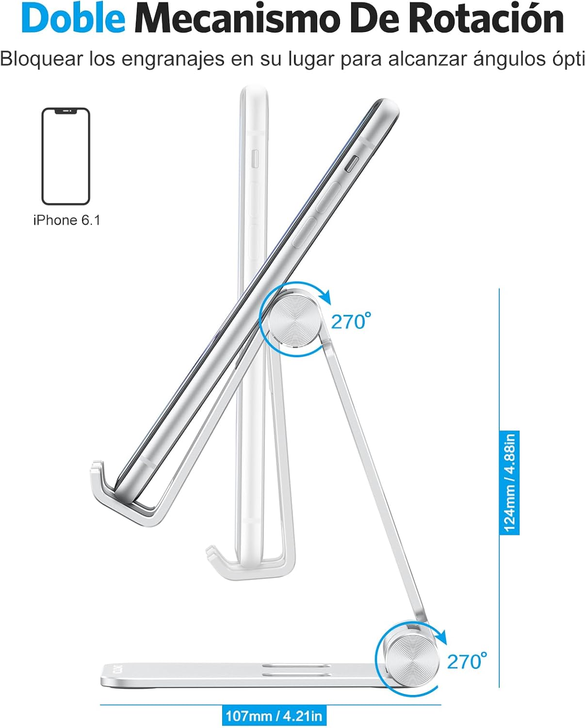 OMOTON Foldable Cell Phone Stand, C4 Portable Aluminum Phone Holder, Adjustable Phone Dock Cradle for iPhone 17/16/15 Pro Max Air, Small Tablets, All Smart Phones for Women Men Gift, Silver - Image 8