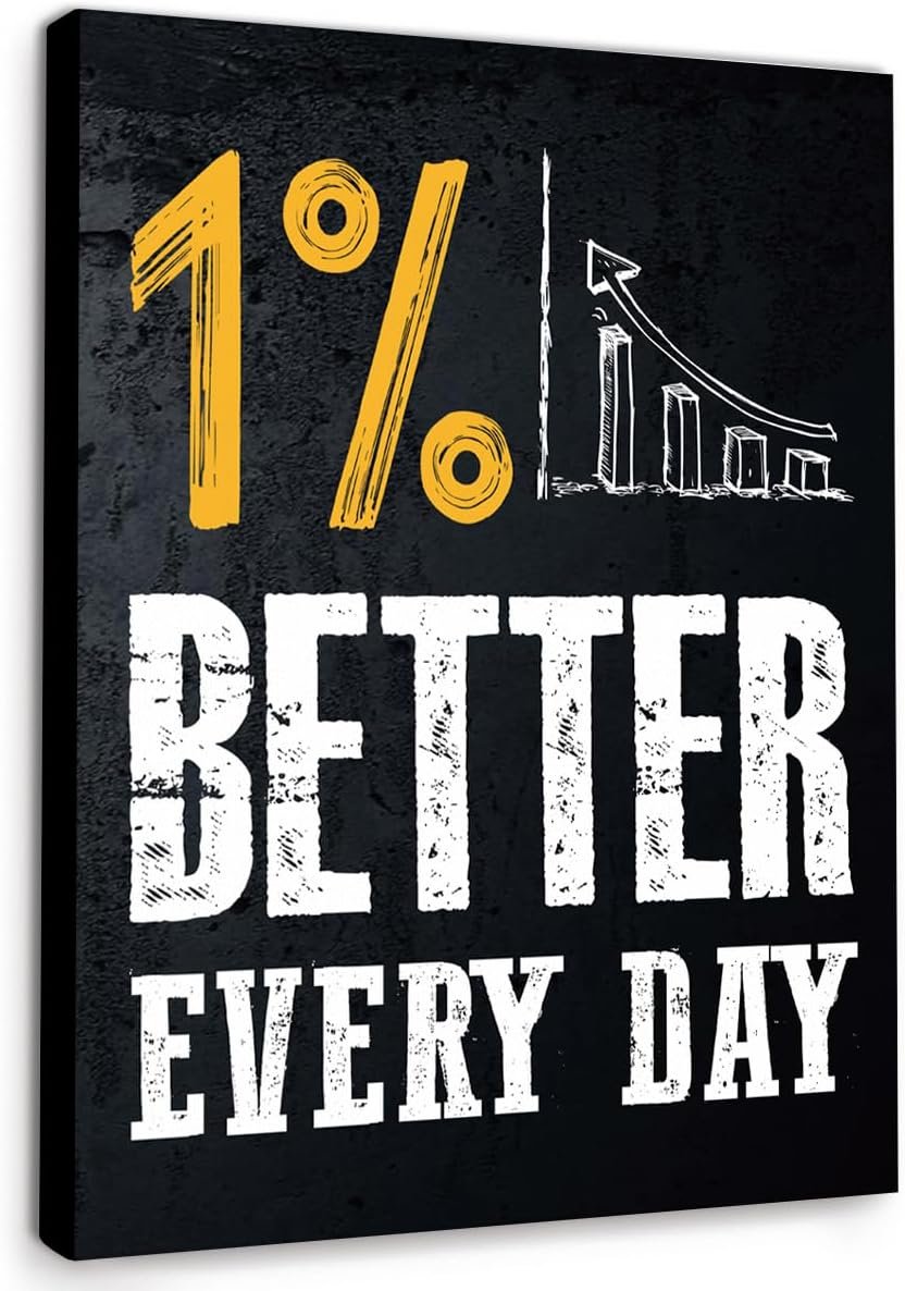 Gwisml Inspirational Canvas Wall Art,1% Better Every Day Motivational Quotes Canvas Frame Painting Prints Posters Artwork For Home Office Wall Decor