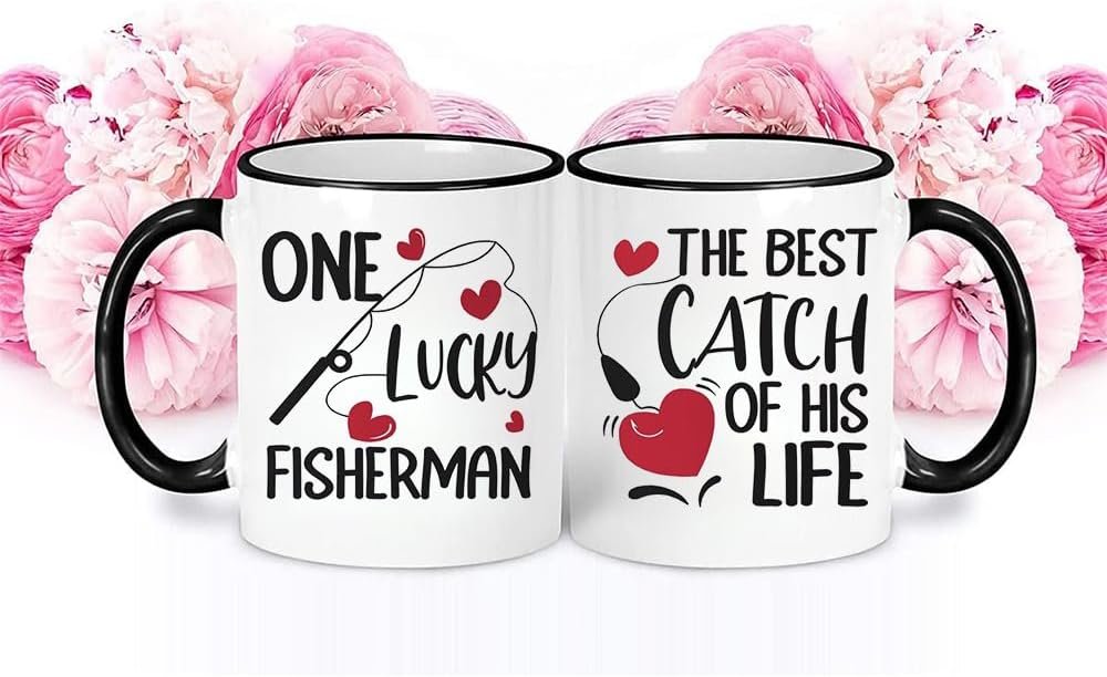 Wedding Gifts ,Engagement Gifts for Couples Unique Funny Ceramic Tea Cup for Bride and Groom,Wedding Gift for Couple Fishing Matching Gift for Bridal Shower Couples Mugs One Great Fisherman Best Catch of His Life Coffee Mugs Engaged,Birthday,Christmas Anniversary,Valentines Day - Image 3
