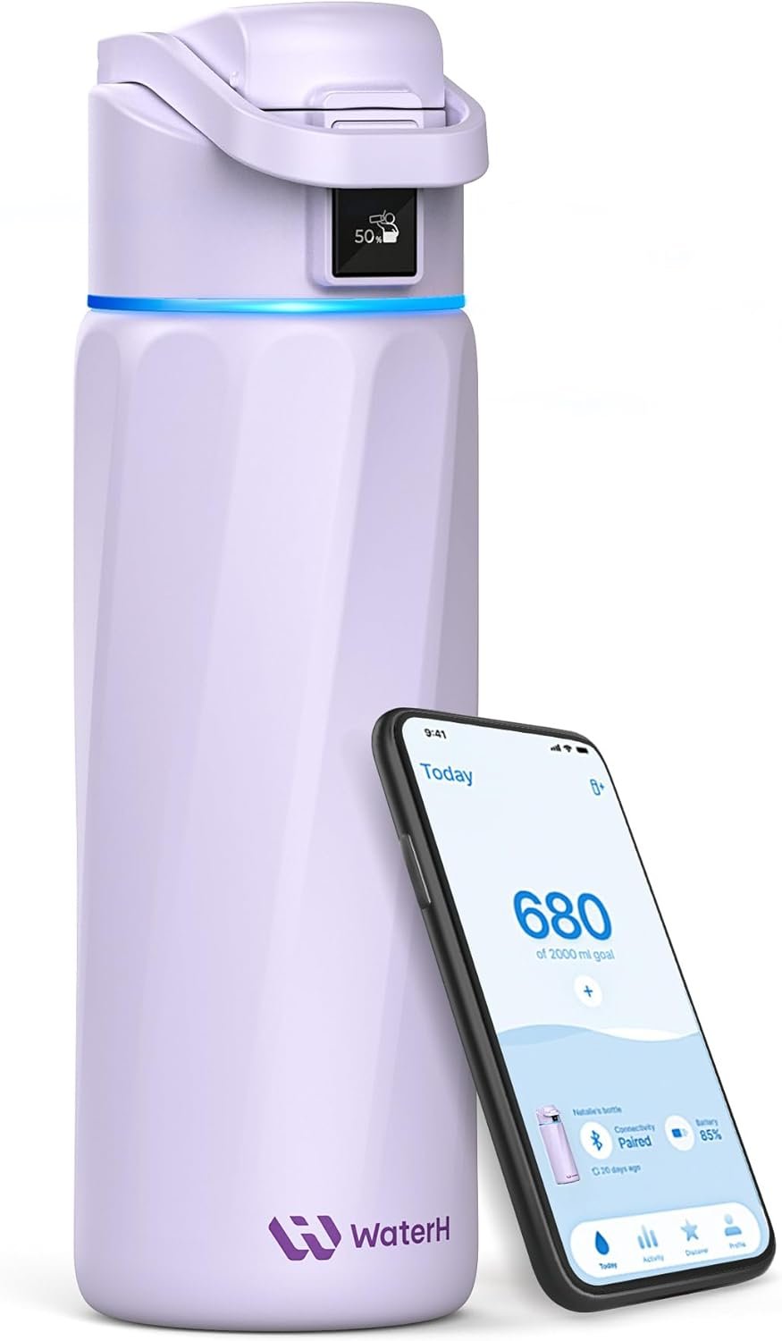 BOOST Smart Water Bottle that Reminds You to Drink, 24oz BPA-Free Stainless Steel Vacuum Insulated, Wide Mouth Water Tracker Bottle with APP for School, Gym, Office, Ideal for Father's Day