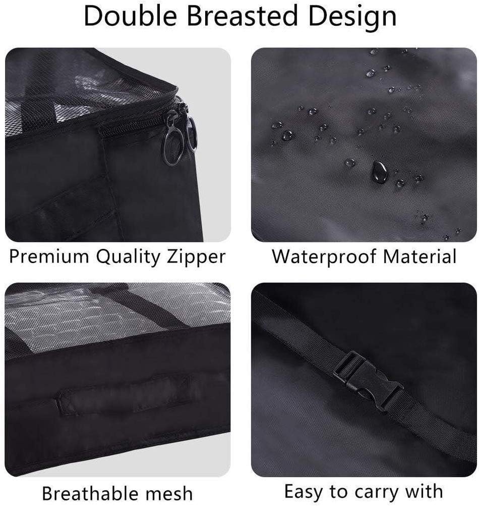 8 Set Packing Cubes - Waterproof Mesh Travel Luggage Packing Organizer with Shoes Bag(Black) - Image 2