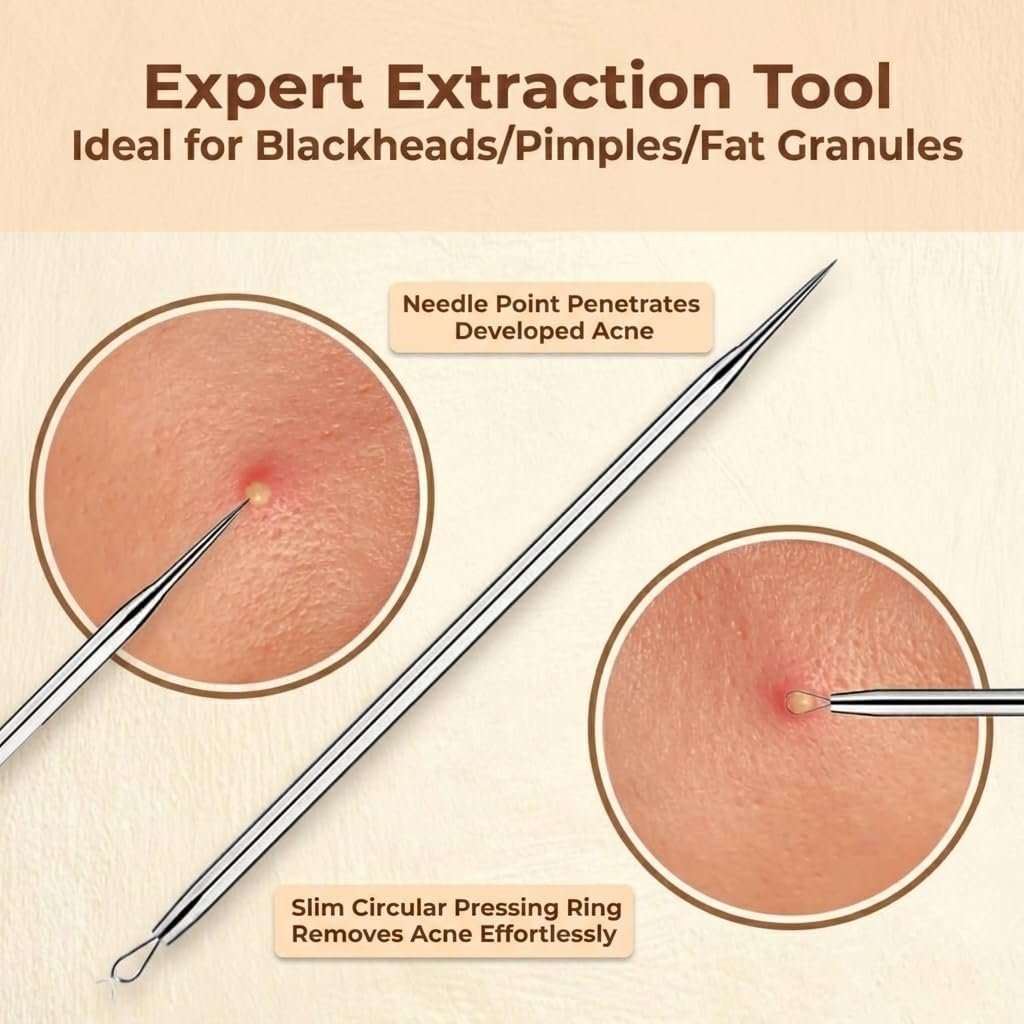 2 Pcs Pimple Extractor Tool 410 Grade Stainless Steel | Comedone Extractor, Pimple Popper, Blackhead Remover for Face, Zit Popper, Pimple Needle for Acne Removal - Image 3