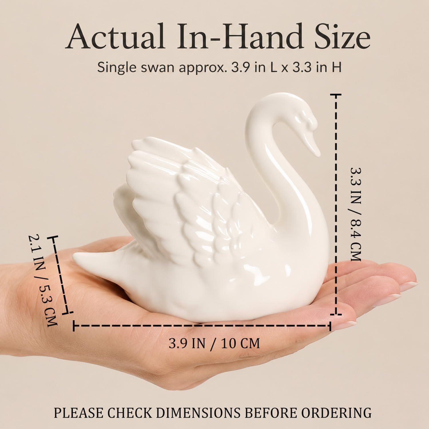 Ceramic Swan Figurine - Modern Minimalist Porcelain Statue Art Decor, Knick Knacks Home Decor for Living Room, Office, Desk, Shelf Decoration (White) - Image 2
