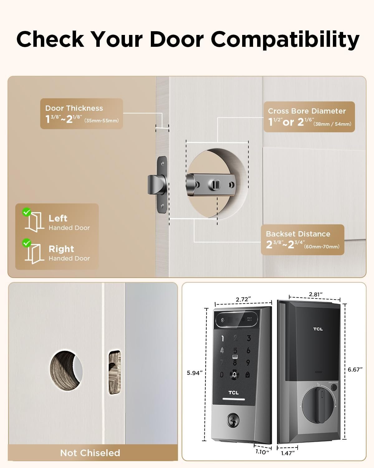 TCL D2 Pro Smart Lock, Palm Vein Recognition Keyless Entry with Built-in Doorbell, App Control, Auto Lock, Rechargeable Battery, for Home Security - Image 9